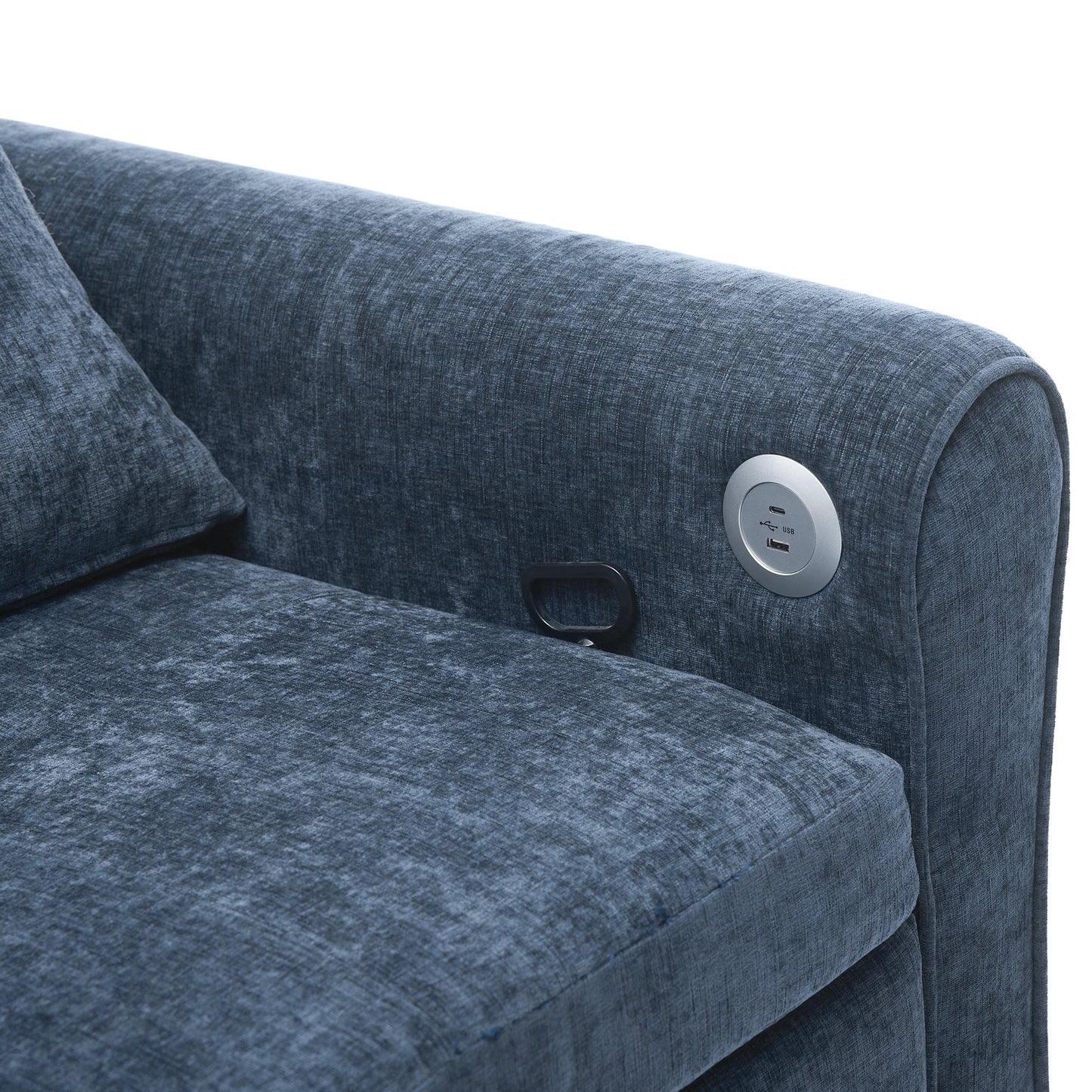 NEW 2-in-1 Sofa 82' Three-seater Sofa with Sofa Bed and Reversible Recliner, Blue Chenille