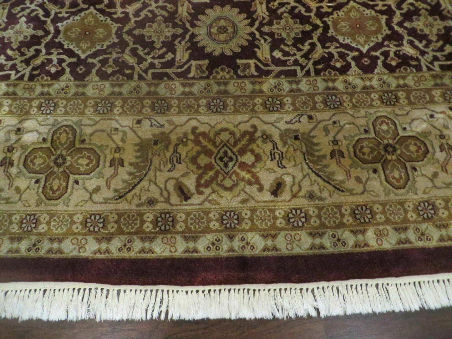 USED Indian Agra Rug 10x14 Vintage Handmade Larastan Wool Carpet Maroon Floral