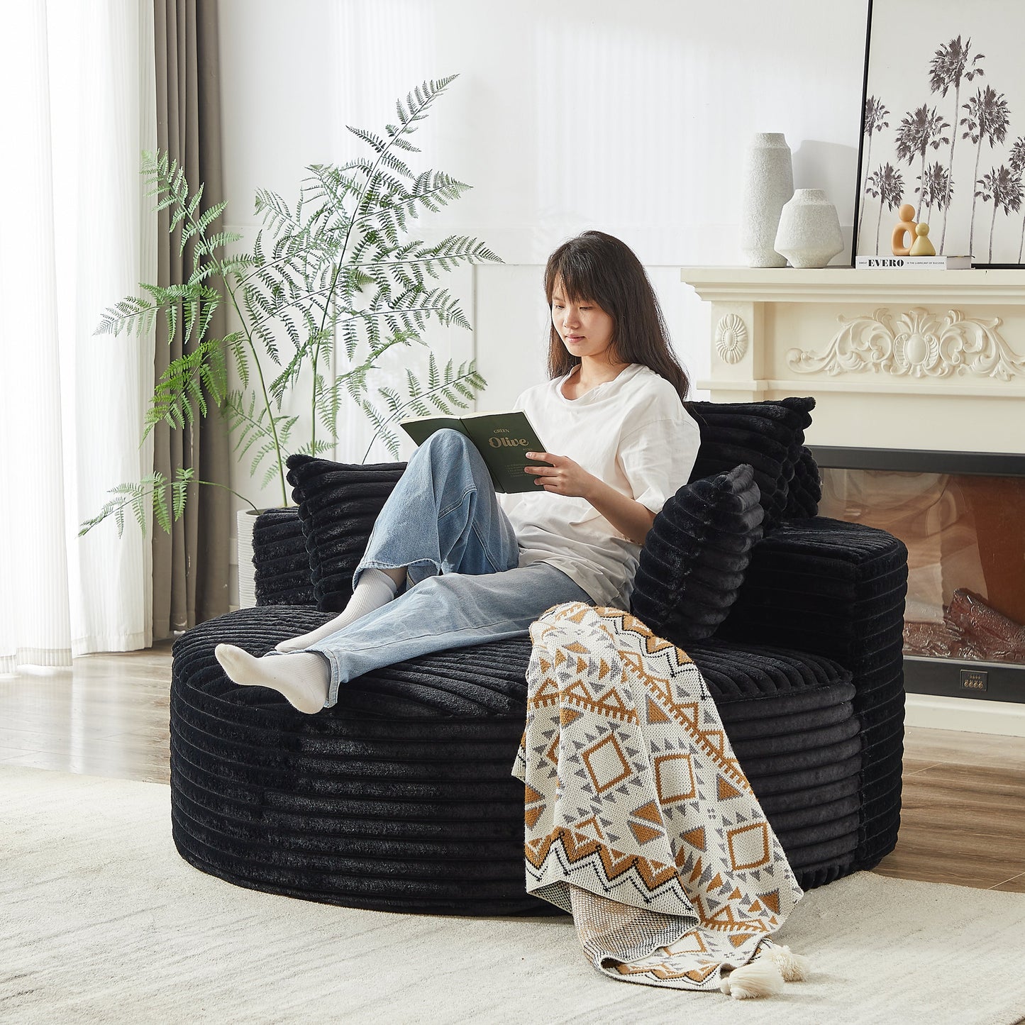 NEW 55''L Corduroy Sponge Fluffy Modern Sleeper Chair Single Sofa