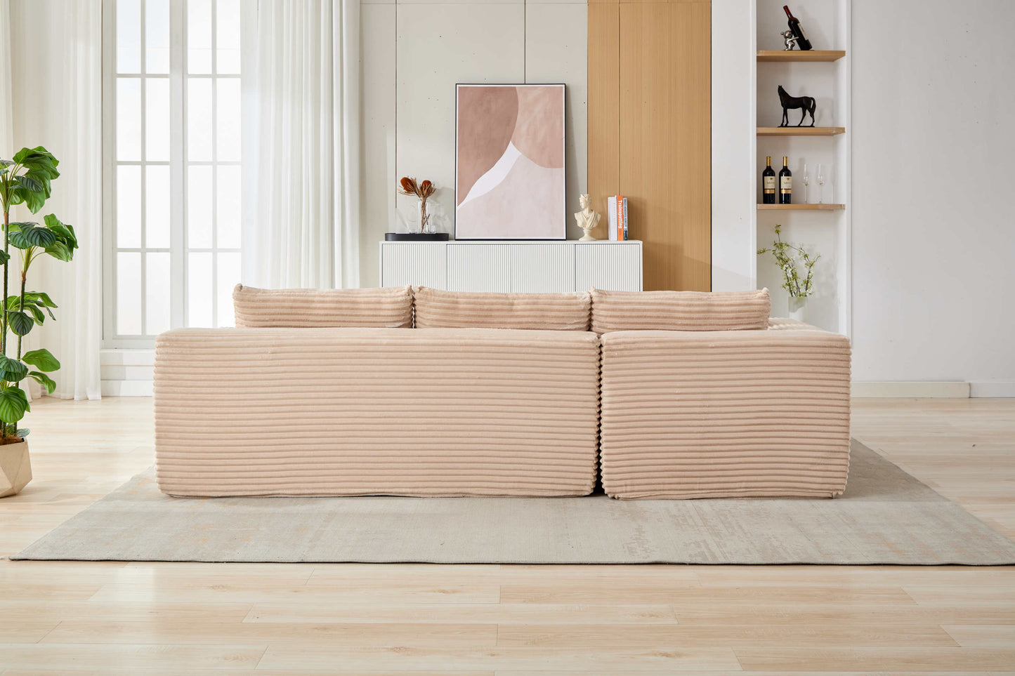 NEW Compression Sectional Couch with Comfy Chaise, Boneless L Shape Sofa with Deep Seat, Minimalist Modular Couches Sleeper for Living Room Bedroom Apartment Lounge,corduroy,Beige