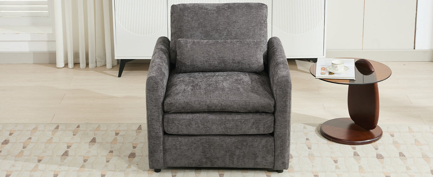 NEW Cozy Upholstered Armchair with Double Cushion in Grey Chenille, 31.9 Inches