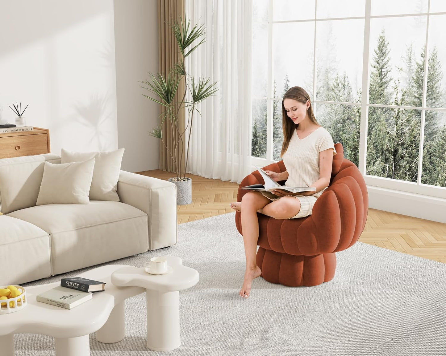 NEW Luxurious Mid Century Burnt Orange Swivel Armchair