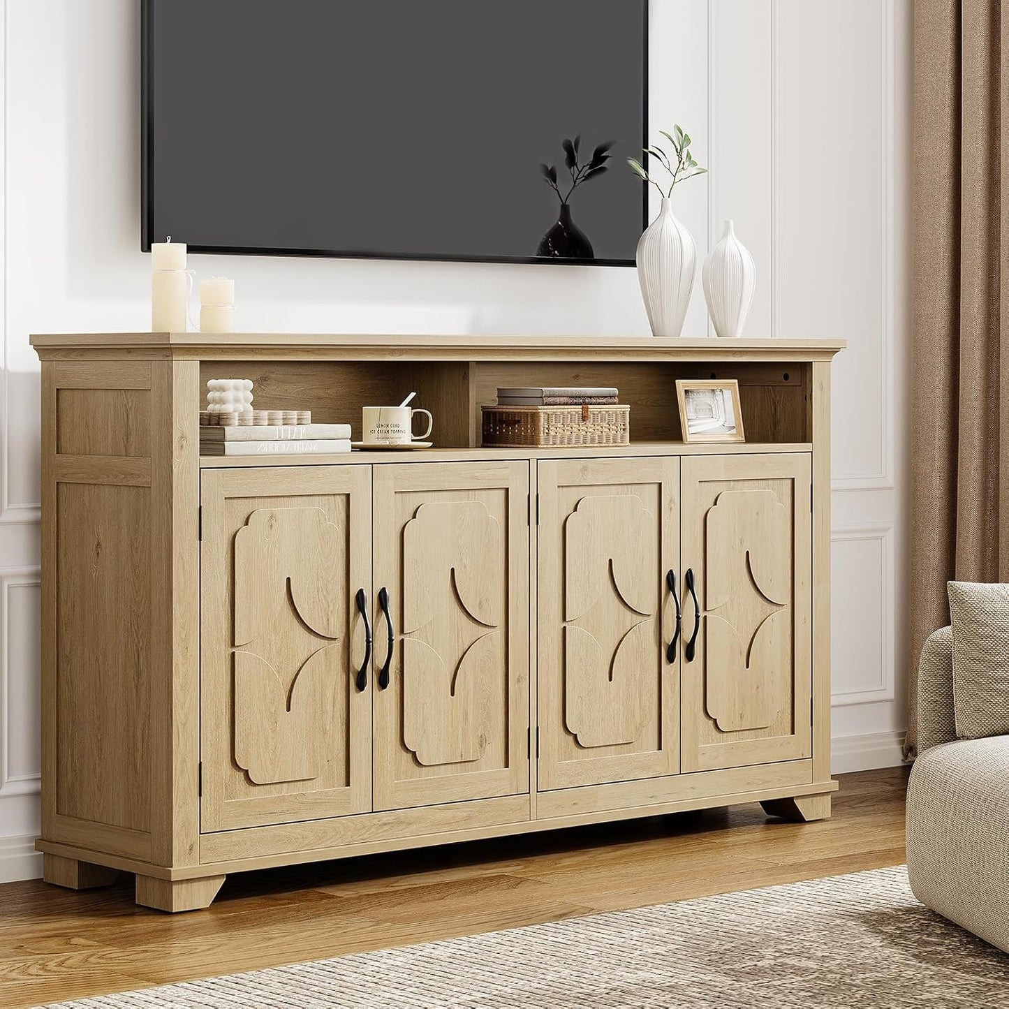 NEW 60 Inch Sideboard Buffet Cabinet With Open Storage