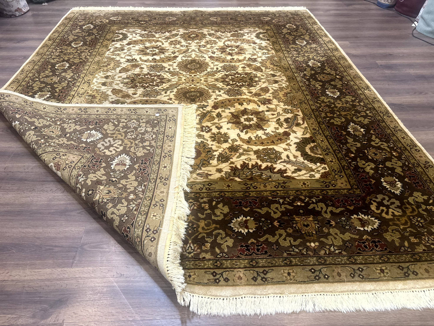 USED Indo Persian Mahal Rug 8x10, Floral Traditional Wool Oriental Carpet