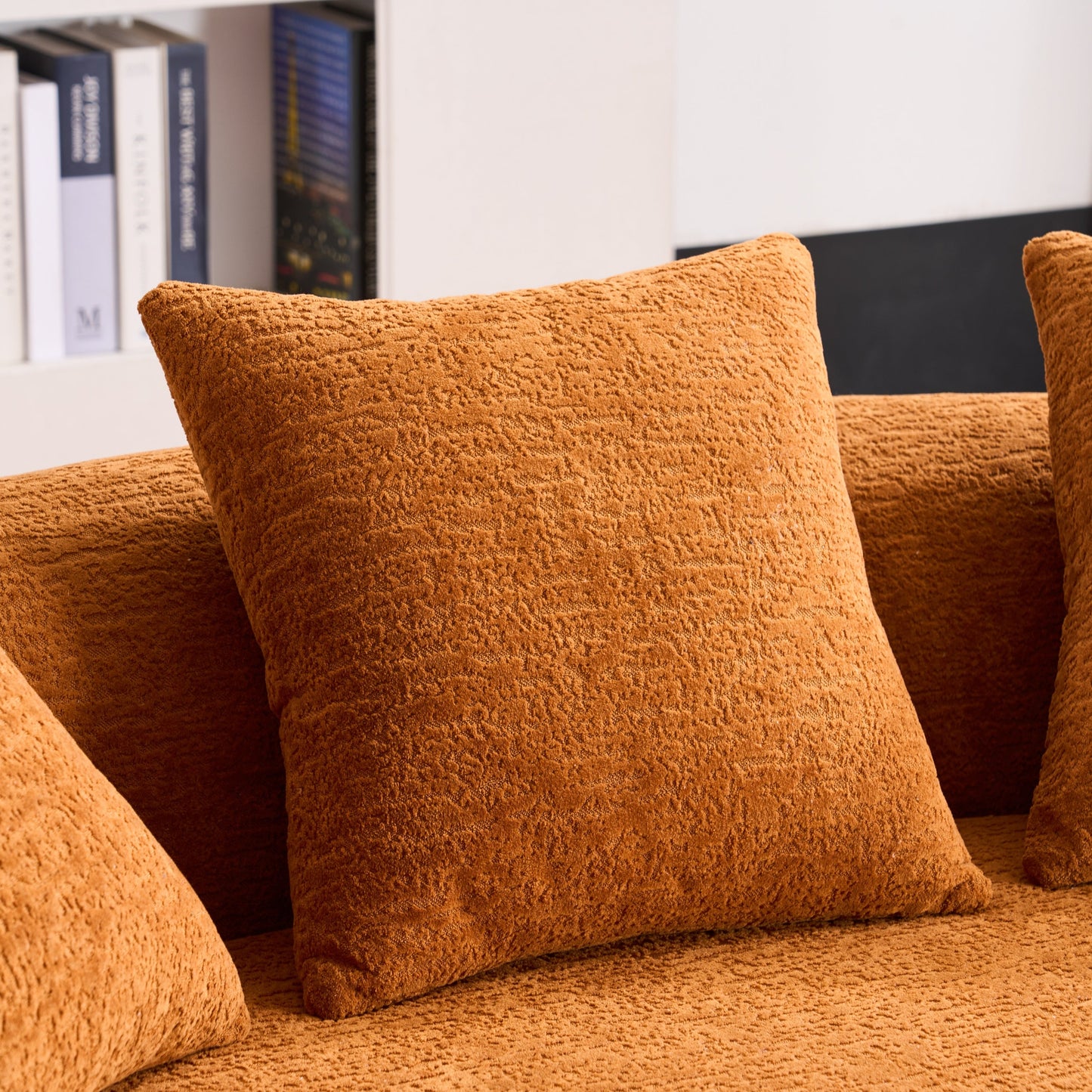 NEW Orange Curved Loveseat Full Compression Sponge Sofa 30D Chenille Couch