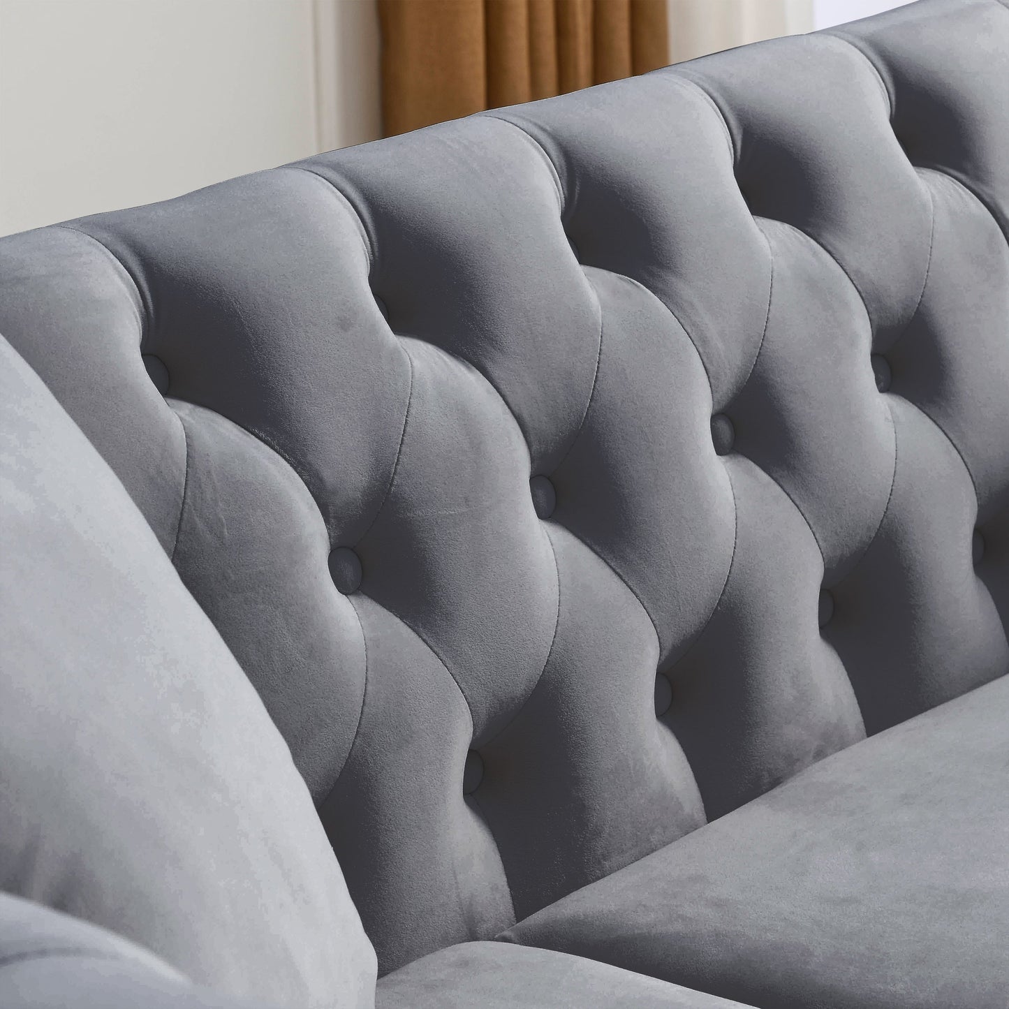 NEW 80' Chesterfield Sofa Couch Grey Velvet for Living Room, 3 Seater Sofa Tufted Couch with Rolled Arms Nailhead and Two Pillows
