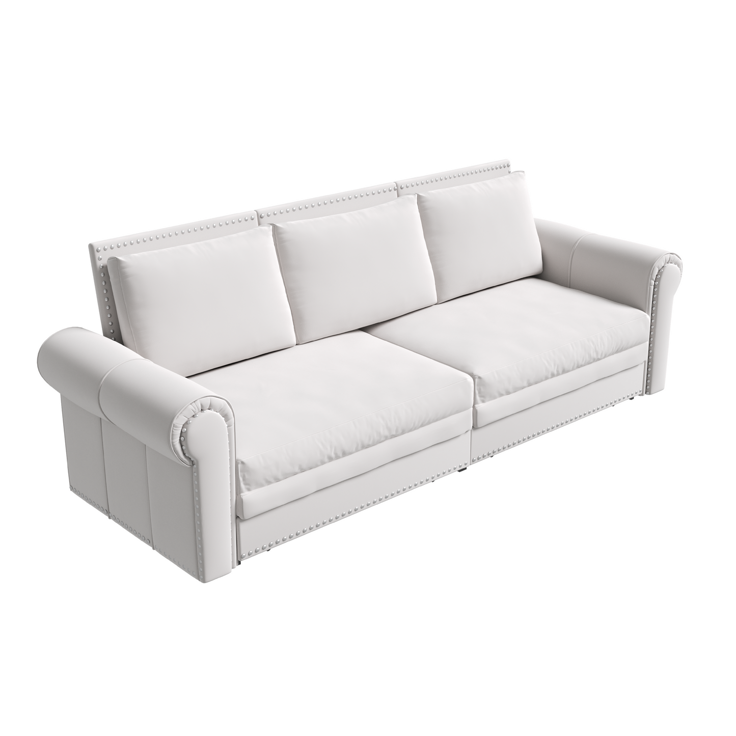 NEW King  Beige Chesterfield Sofa, 3-in-1 Velvet Convertible Sleeper Sofa with Nail head Trim Pull