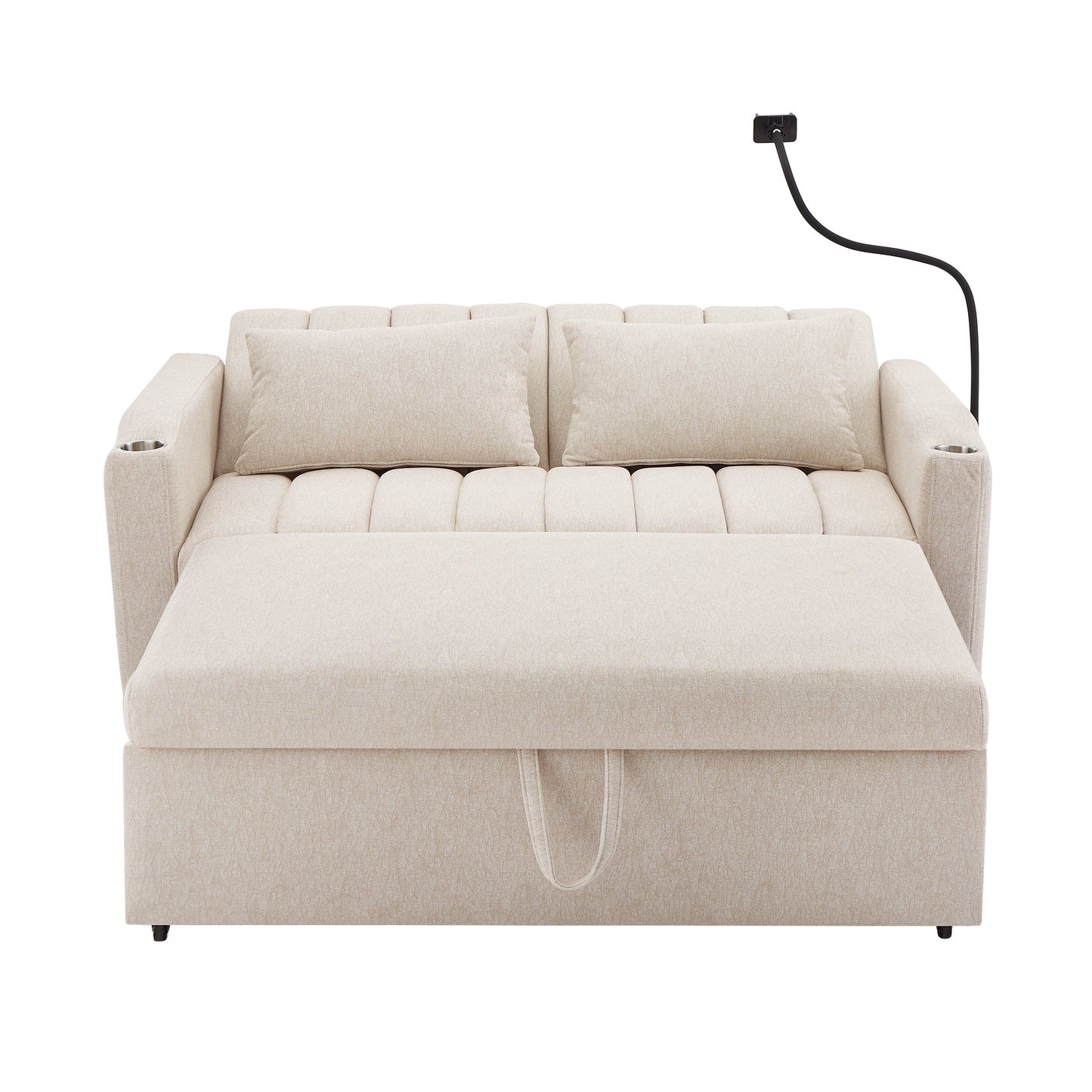 NEW Beige Bella Fabric Convertible Sofa Bed Loveseat