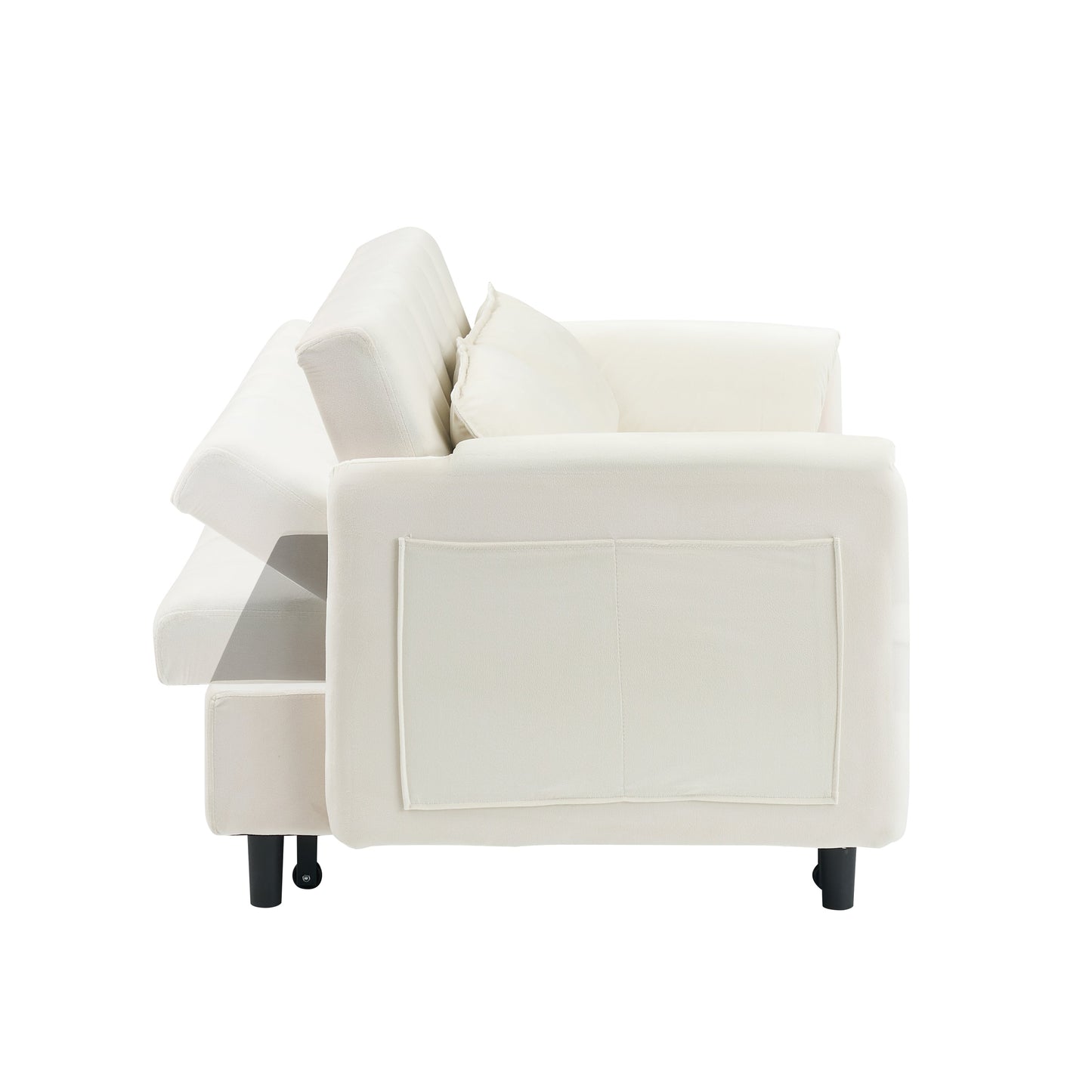 NEW 52 Beige Modern Velvet Sofa Pullout Bed Small Loveseat Casual Sofa with Pillow Pockets