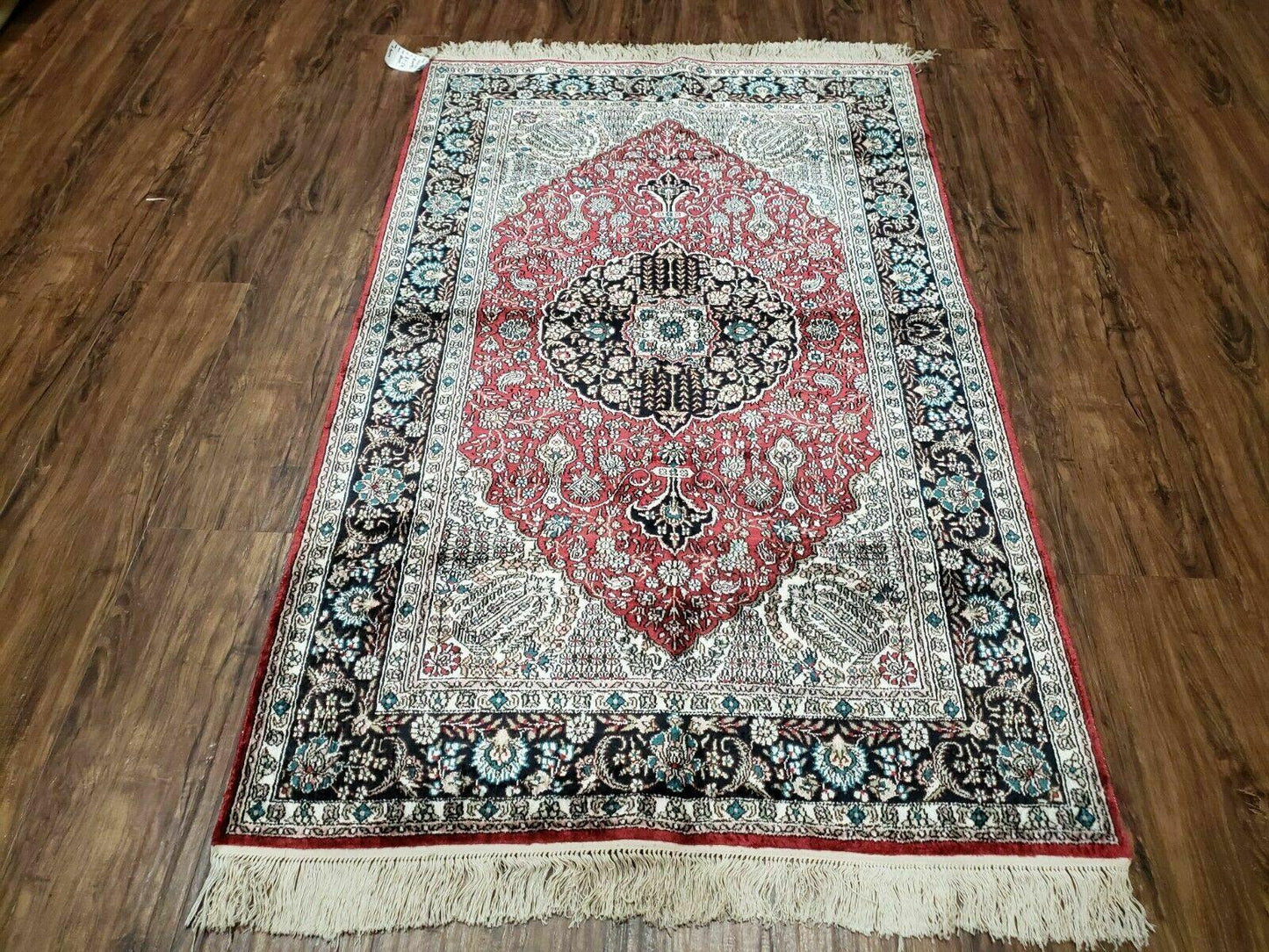 USED 3' X 5' Vintage Fine Handmade India Oriental Kashmir Silk Rug 400 KPSI Wow