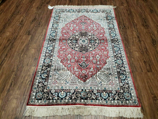 USED 3' X 5' Vintage Fine Handmade India Oriental Kashmir Silk Rug 400 KPSI Wow