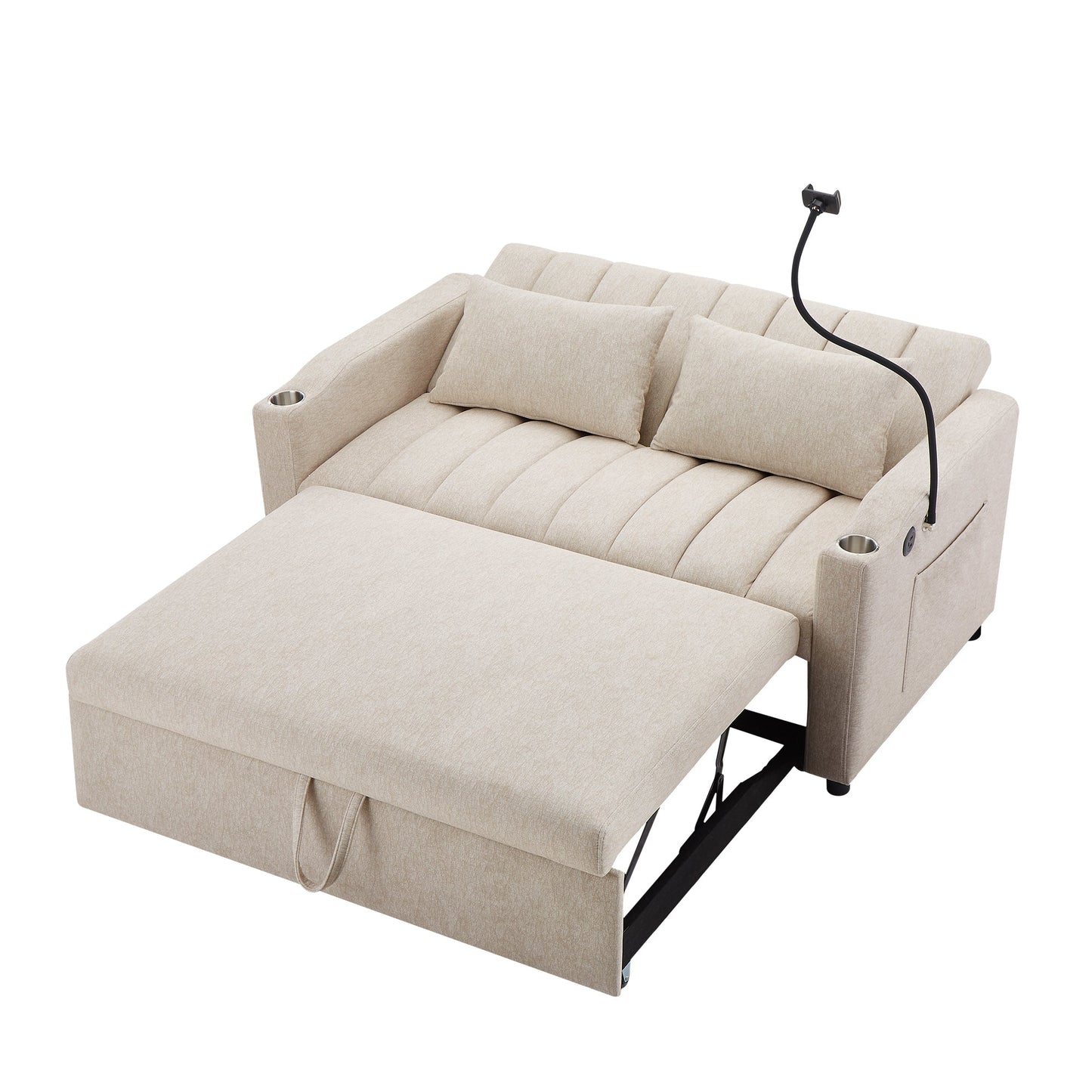 NEW Beige Bella Fabric Convertible Sofa Bed Loveseat