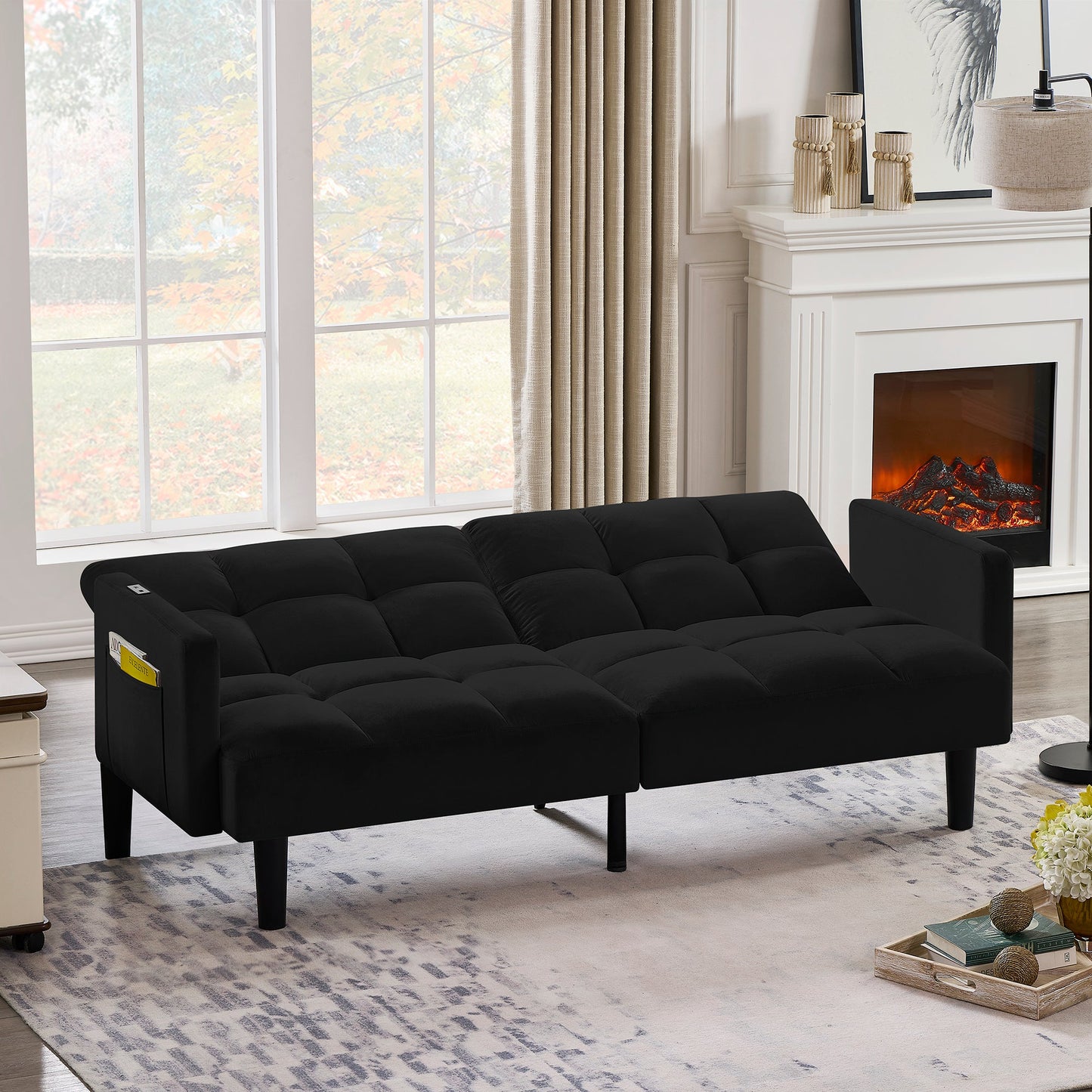 NEW Tufted Velvet Futon Couch Convertible Folding Sofa Bed