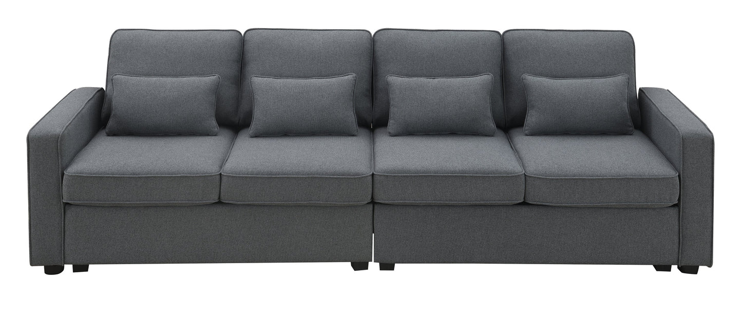 NEW 104' 4-Seater Modern Linen Fabric Minimalist Style Couch Sofa with Armrest Pockets and 4 Pillows