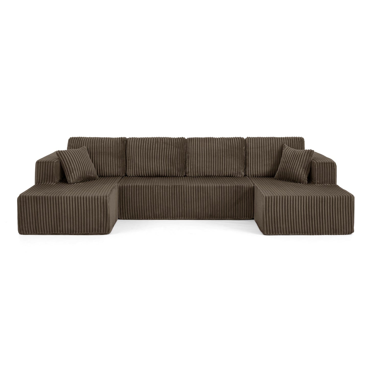 NEW Modern Brown Corduroy Minimalist U Shape Modular Sectional Sofa Sleeper Couch
