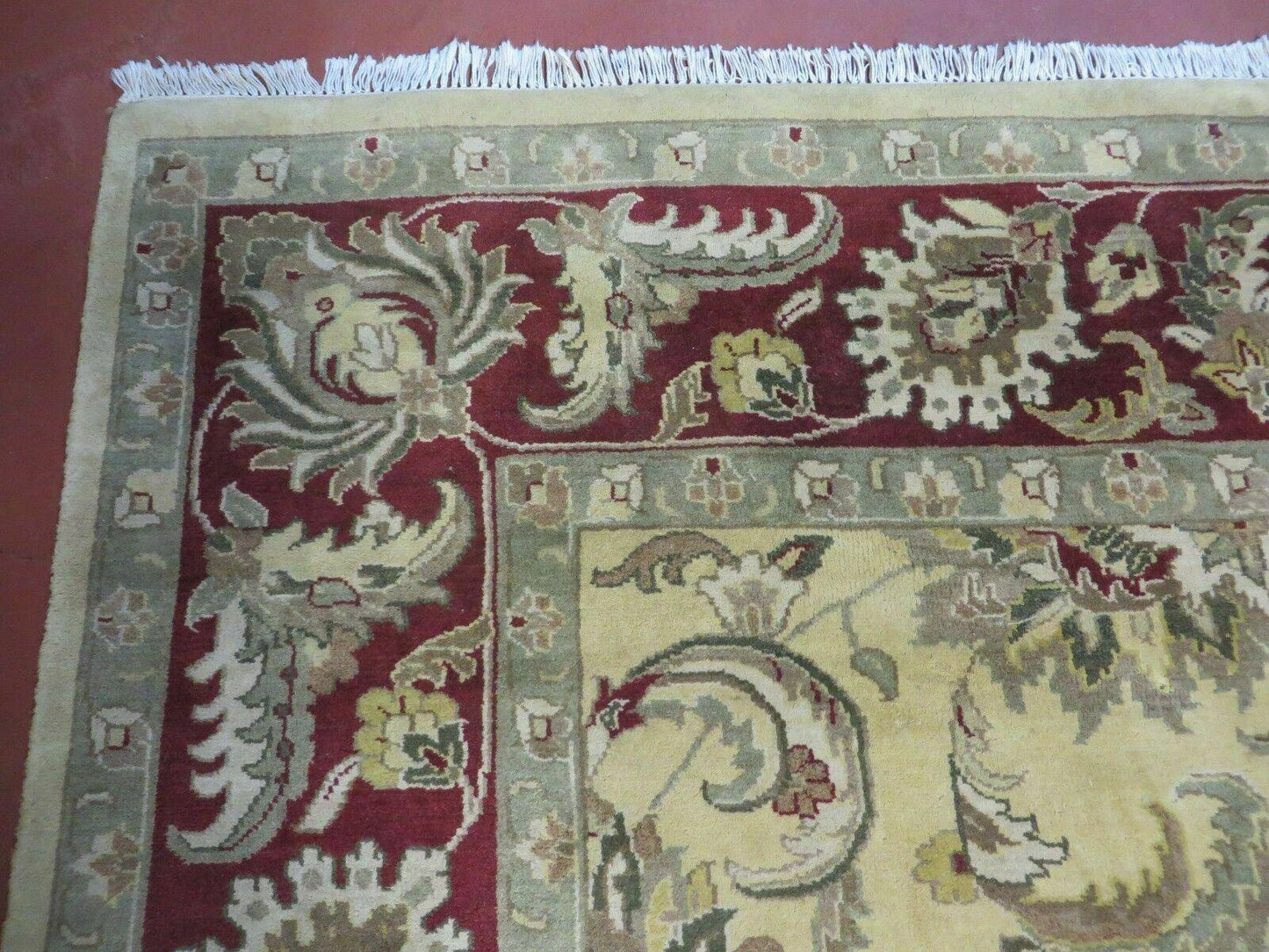 USED 9' X 12' Vintage Handmade India Oriental Jaipur Quality Tea Wash Hand Knotted
