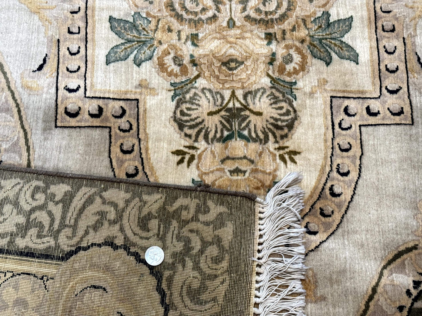 USED Aubusson Rug 8x10, Very Fine 225 KPSI, Floral, French European Design, Pakistani Carpet