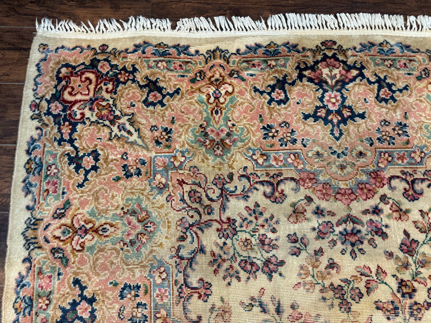 USED Antique Karastan Rug 8.8 x 12 Lanamar Floral Ivory Kirman Wool Discontinued