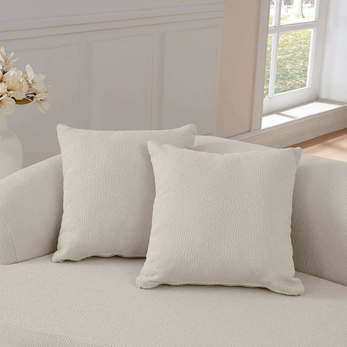 NEW Beige Minimalist Curved Modular Sectional Sofa in Lamb's Wool Fabric