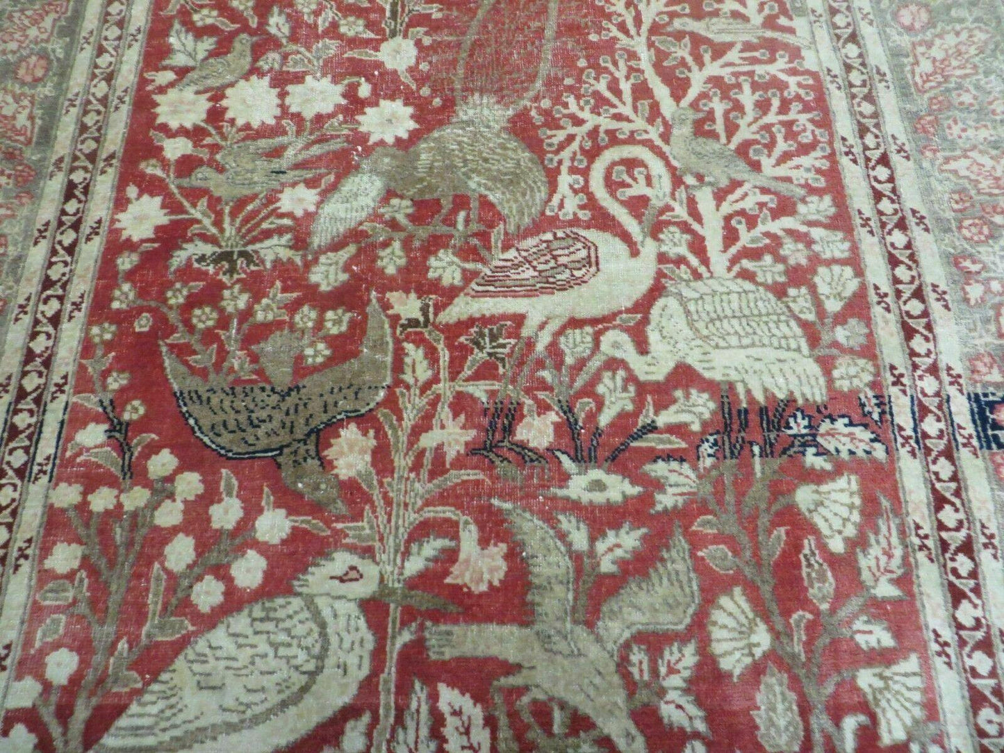 USED 4' X 6' Antique Handmade Turkish Tree Of Life Oriental Wool Rug Birds Red