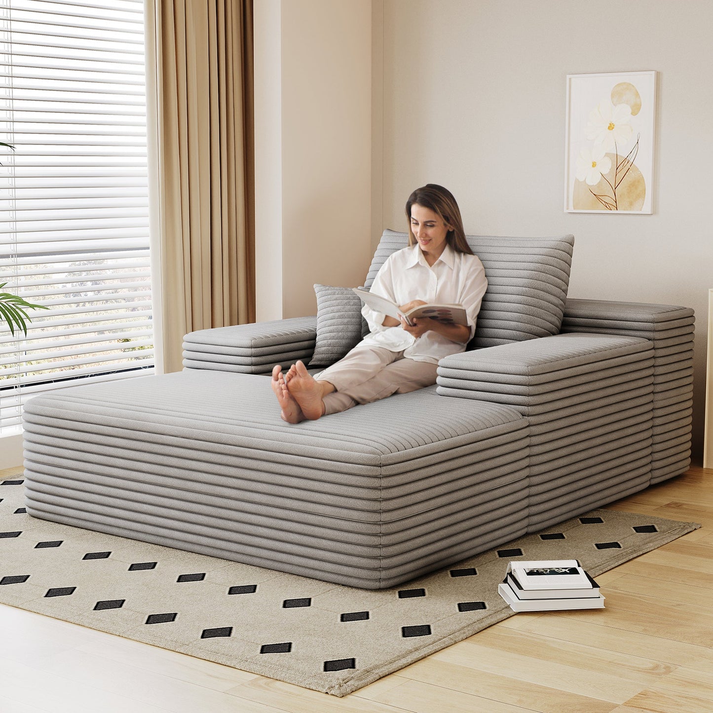 NEW 68'*51' Chaise Lounge Chair Indoor, Oversized Upholstered Sofa Bed, Sleeper Couch Reading Chairs Fluffy Plush Faux Fur Cloud Sofas Couches for Living Room,Grey