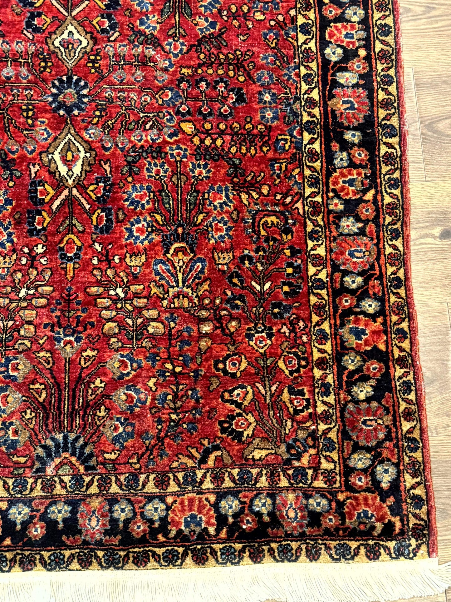 USED Antique Persian Sarouk Rug 3x4, Red, Floral, 1920s Wool Rug