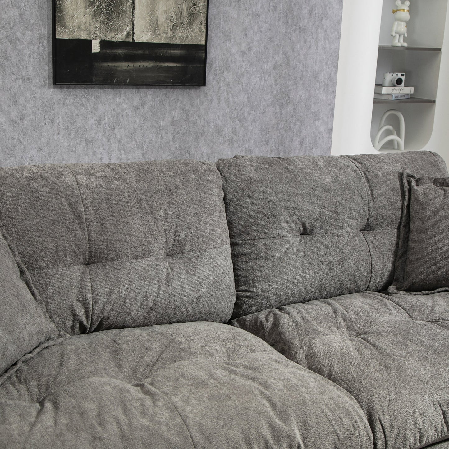 NEW 84' Grey Chenille Small Loveseat Deep Seat Sofa Couch with 2 Throw Pillows & Memory Foam