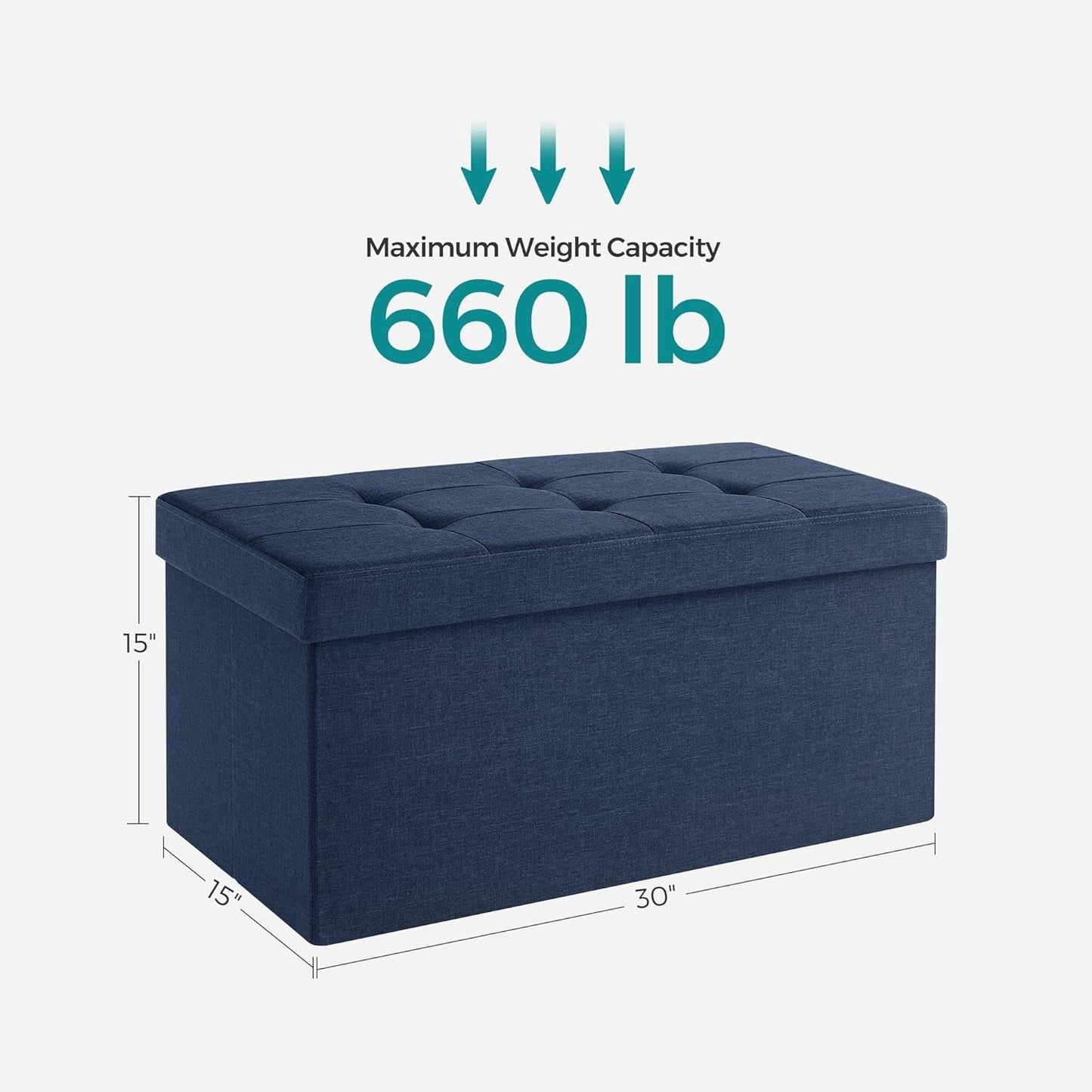 NEW 30 Inch Ottoman Bench Midnight Blue Storage Unit Pro Max