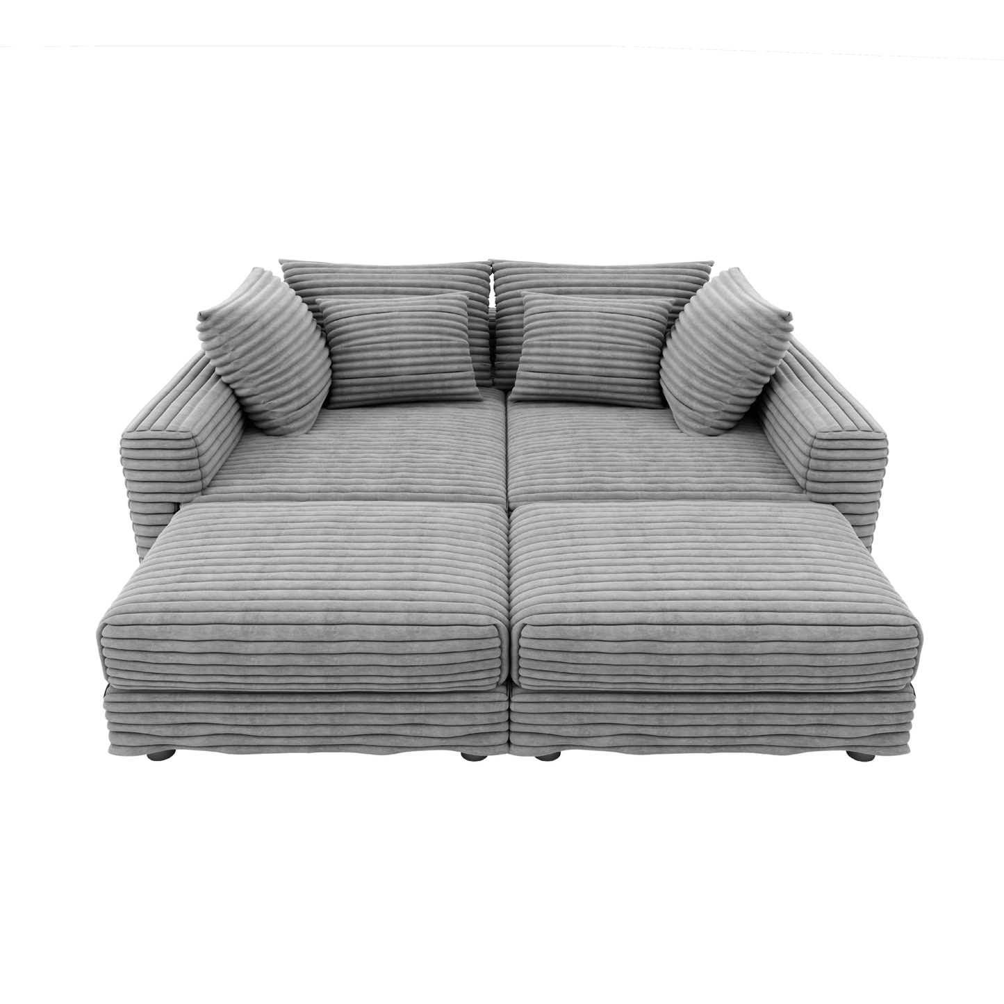 NEW 104.3' Modern Grey Convertible Lounge Chair Comfy Upholstered Plush Corduroy 4-Seat Sofa Cloud Deep Seat Couch with Soft Pillows and 2 Ottomans