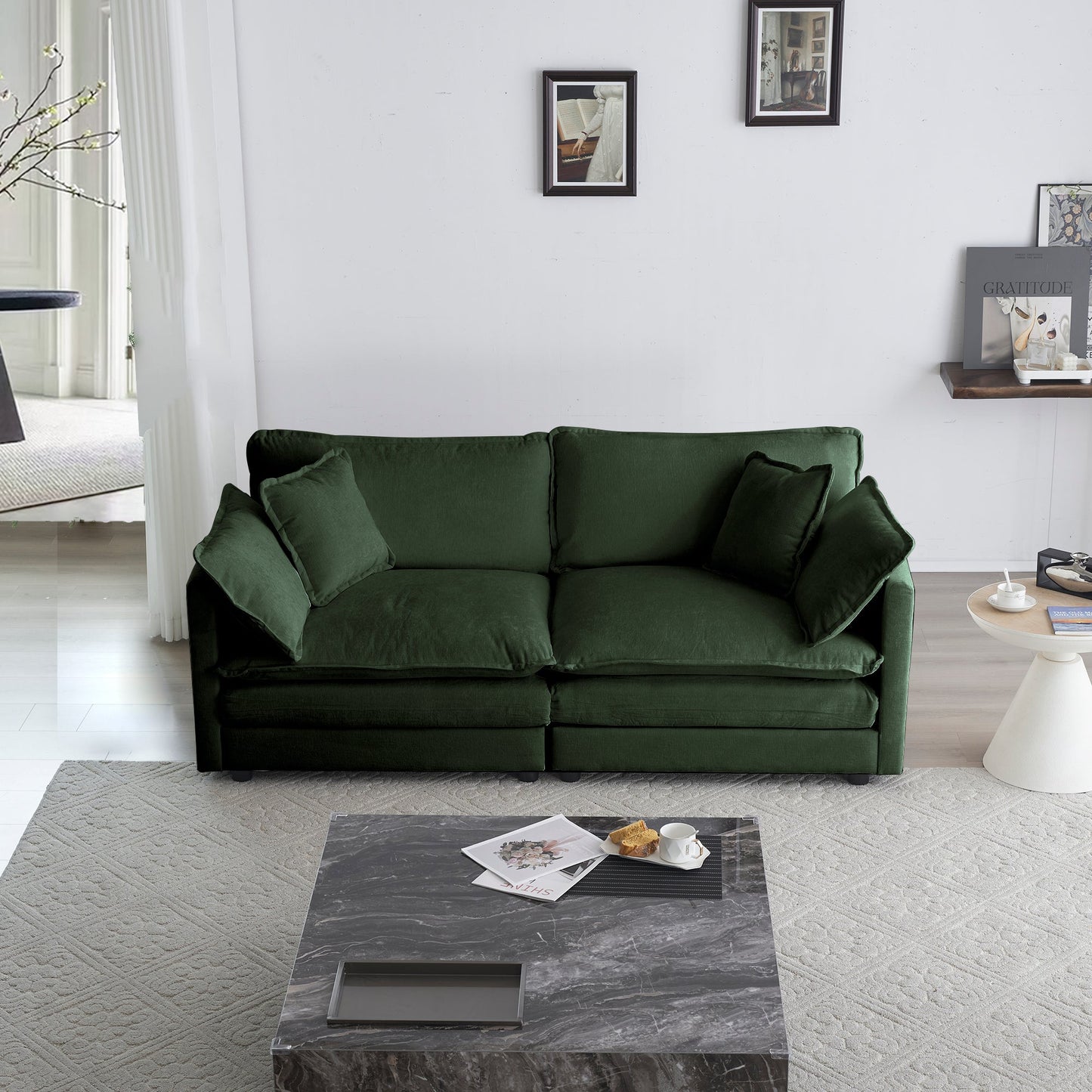 NEW 2Pc Green Chenille Upholstered Loveseat and Sofa Couch Living Room Set