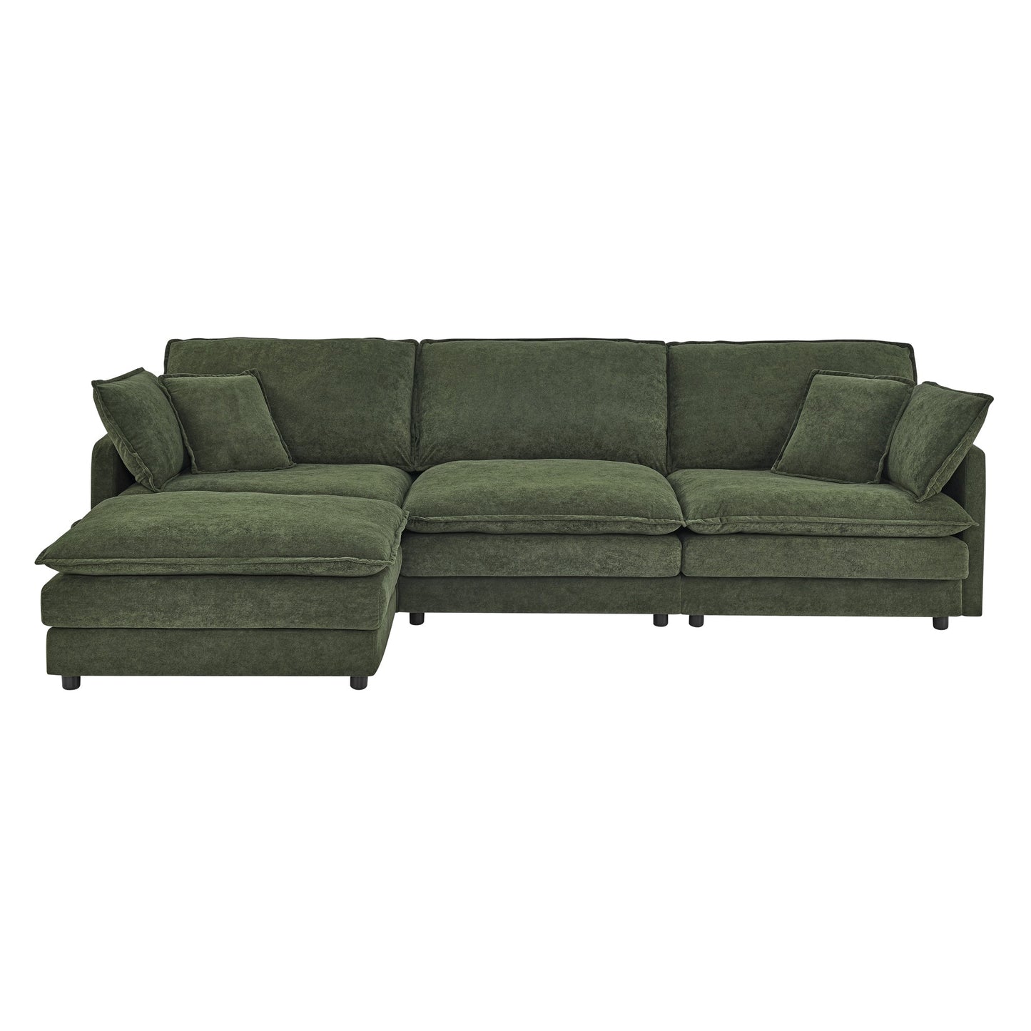 NEW Modern Home Living Room L-Shaped Sectional Sofa Couches with Ottoman, Convertible Oversized 4 Seater Couch Towel Fabric, Green