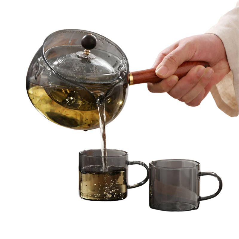 NEW Semi-automatic Rotary Heat-resistant Glass Teapot Lazy Tea Making With Infuser And Wooden Handle Office Home Accessories Kitchen Gadgets