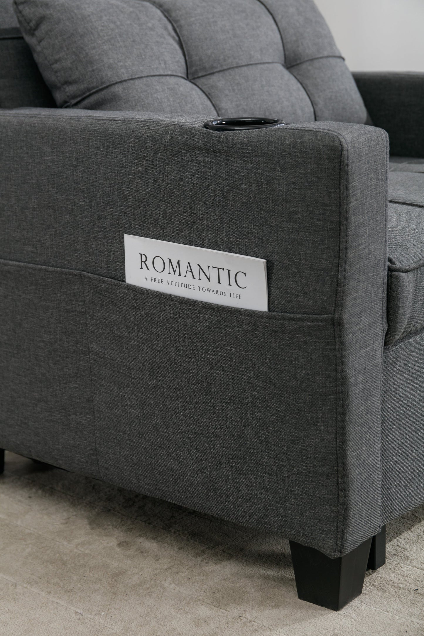 NEW Dark Grey Linen Futon Bed Convertible Chair 3-in-1 Pull Out Sleeper