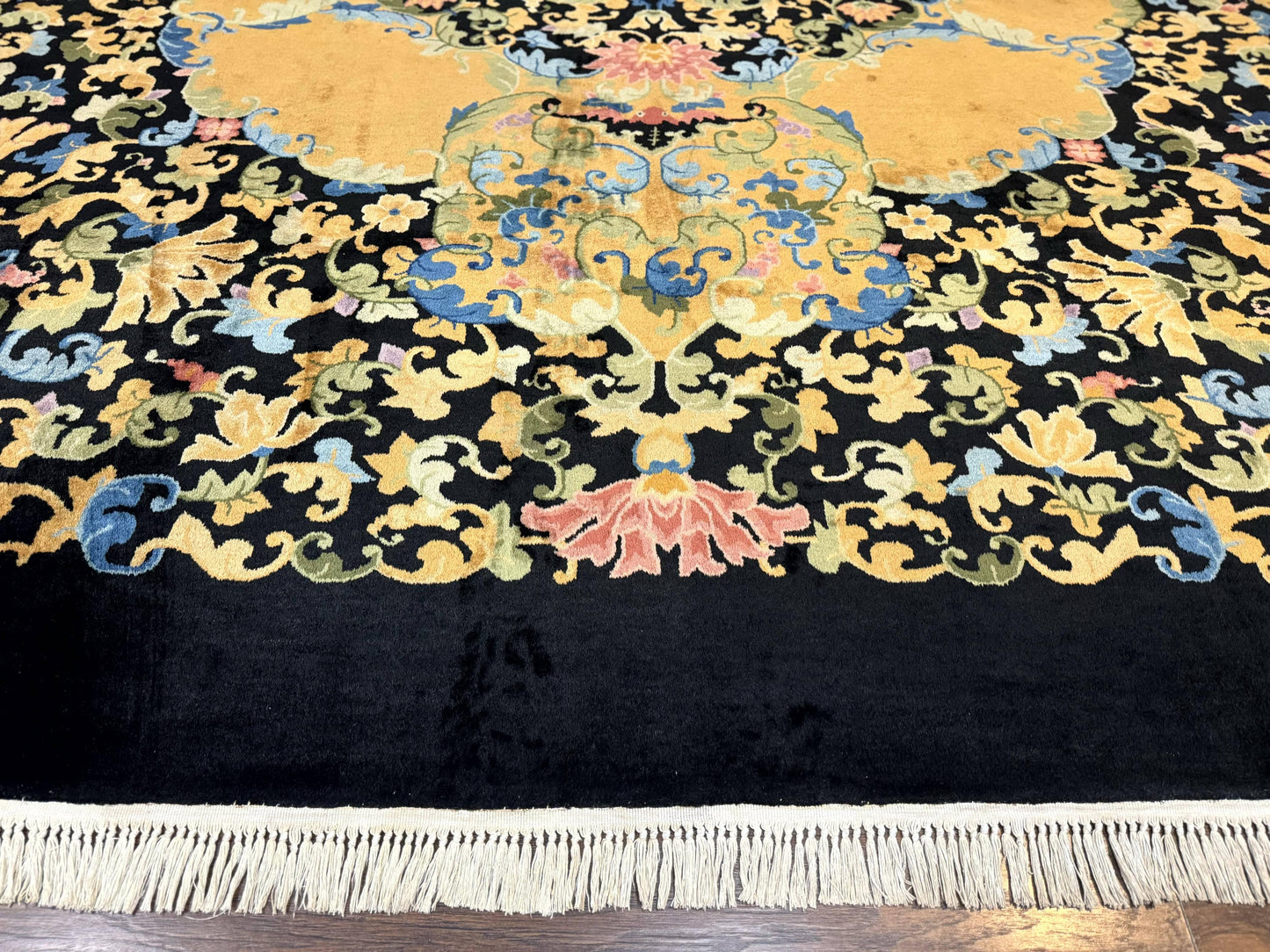 USED Antique Chinese Peking Rug 12.6 x 14.9, Palace Size Asian Oriental Carpet, Art Deco Rug, Rare