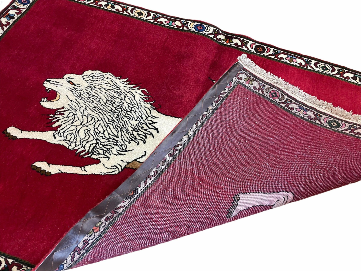 USED 4 X 6 Handmade Hand-Knotted Quality Wool Rug Zagros Lion Red Ivory Tribal Rug