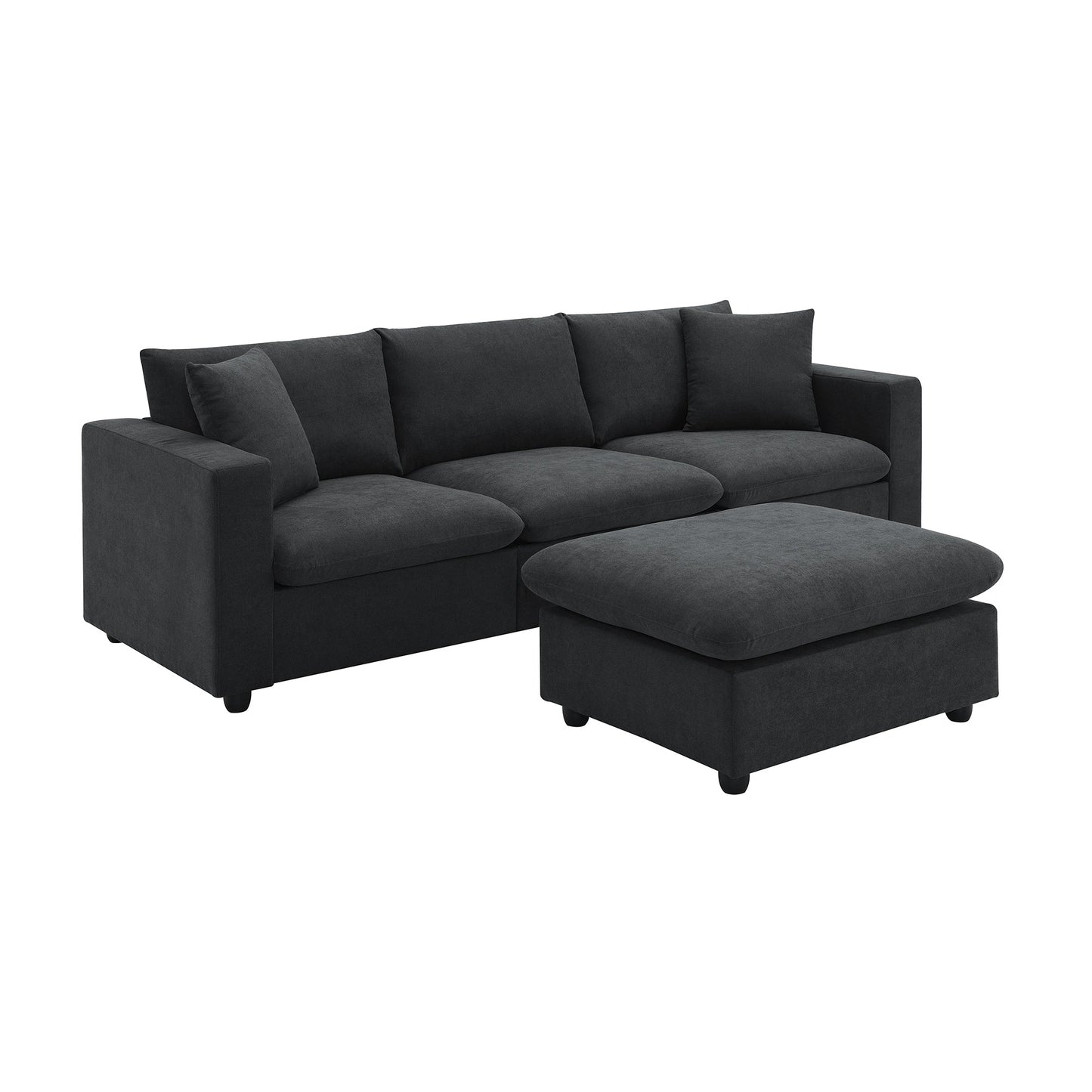 NEW L-shaped 4-Seat Polyester Black Fabric Modern Sectional Sofa