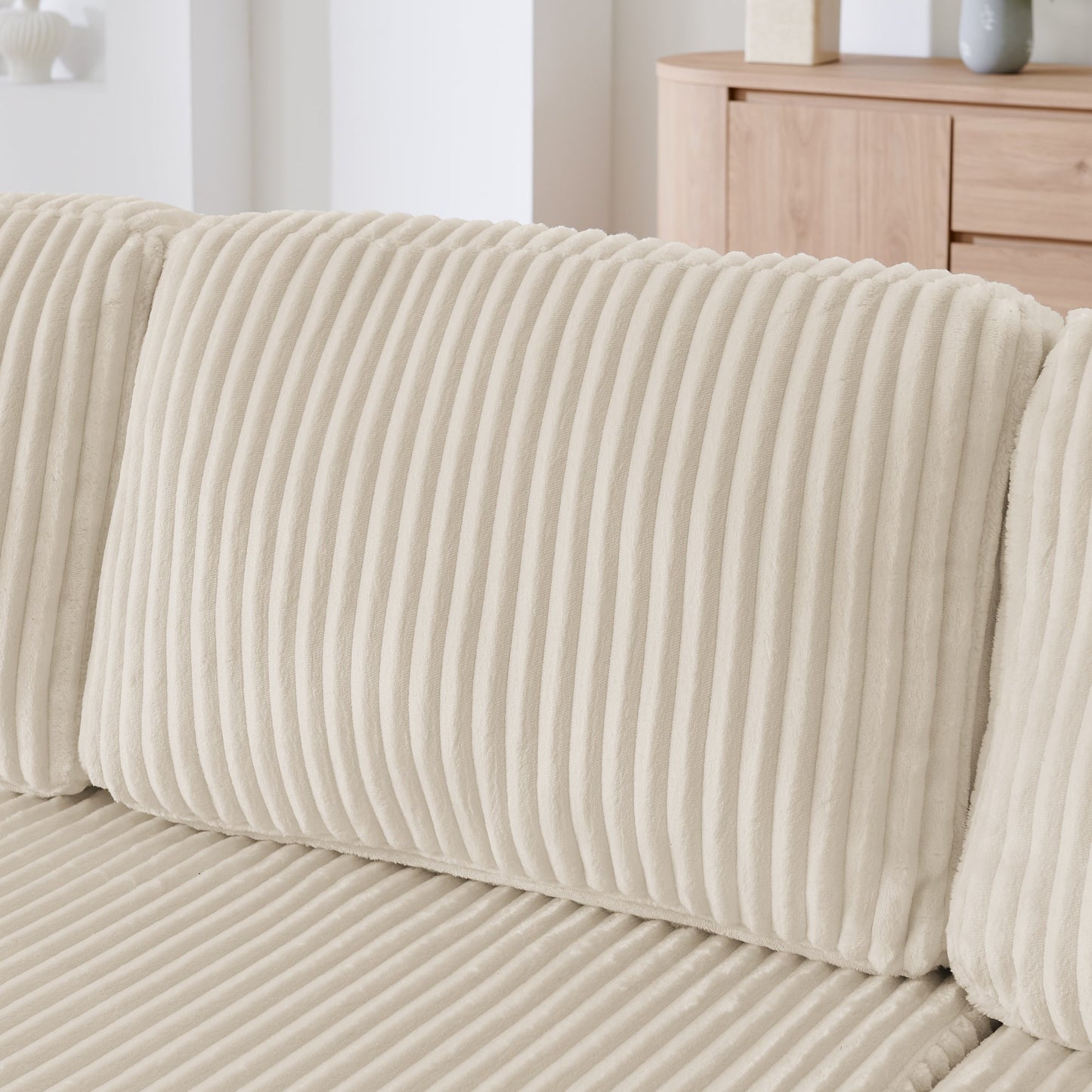 NEW Modern Minimalist U-Shape Beige Corduroy Modular Sectional Sleeper Sofa