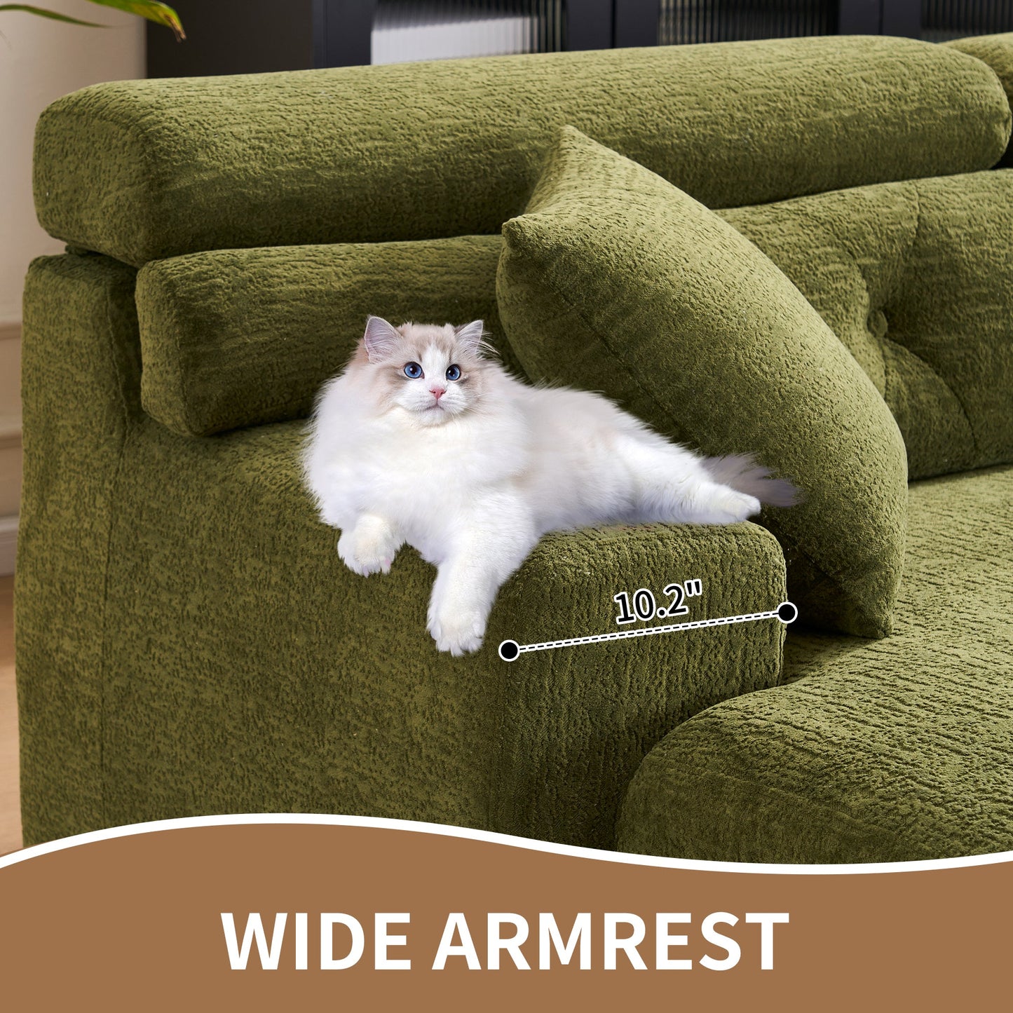 NEW 105' Modula Compression Sponge L-Shaped, Chesterfield-Inspired Design, No-Assembly Chenille Couch, 30D High-Density for Living Room, Bedroom, Apartment.Green.