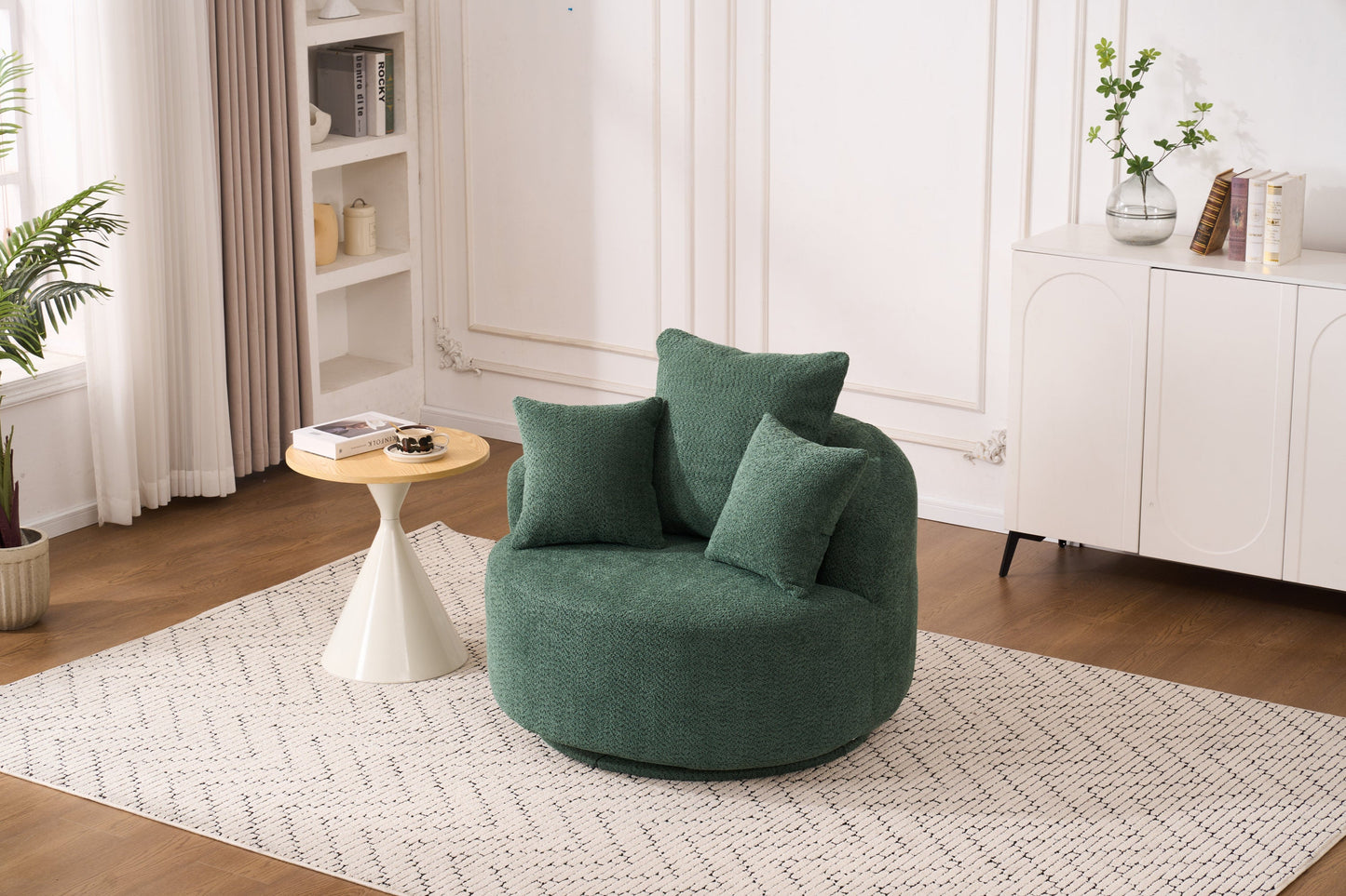 NEW 360° Green Swivel Accent Barrel Round Upholstered Sofa Chair with 3 Removable Pillows