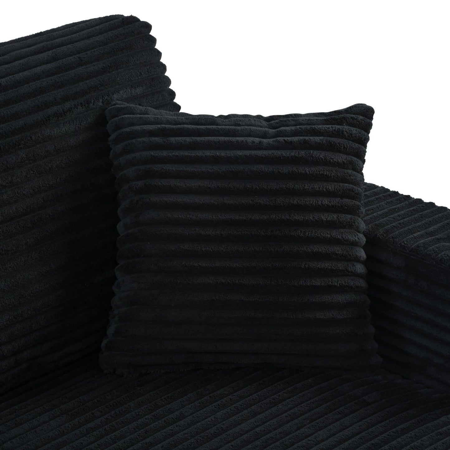 NEW Black Corduroy Oversized Loveseat Chaise Lounge Sectional Sofa Bed with USB Ports Cup Holders and Pillows