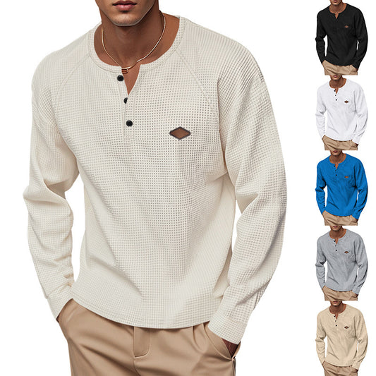 New Waffle Buckle Quick-drying Raglan Henry Long Sleeve