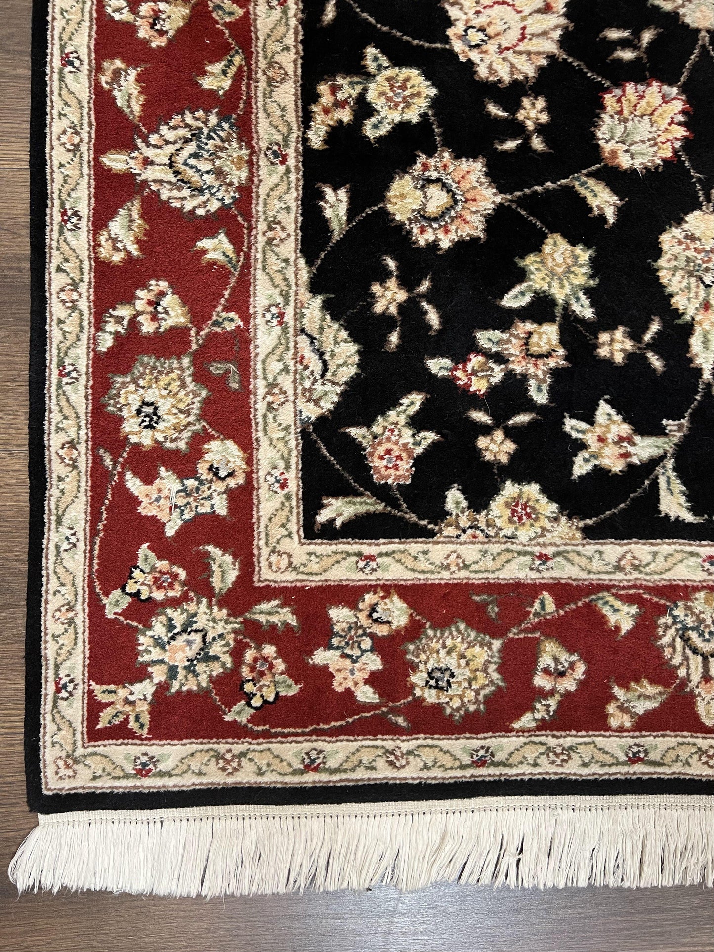 USED Pak Persian Rug 3x5, Black and Red, Floral Allover, Vintage Hand Knotted Wool Oriental Carpet, Pakistani Rug, Small Handmade Area Rug 3 x 5