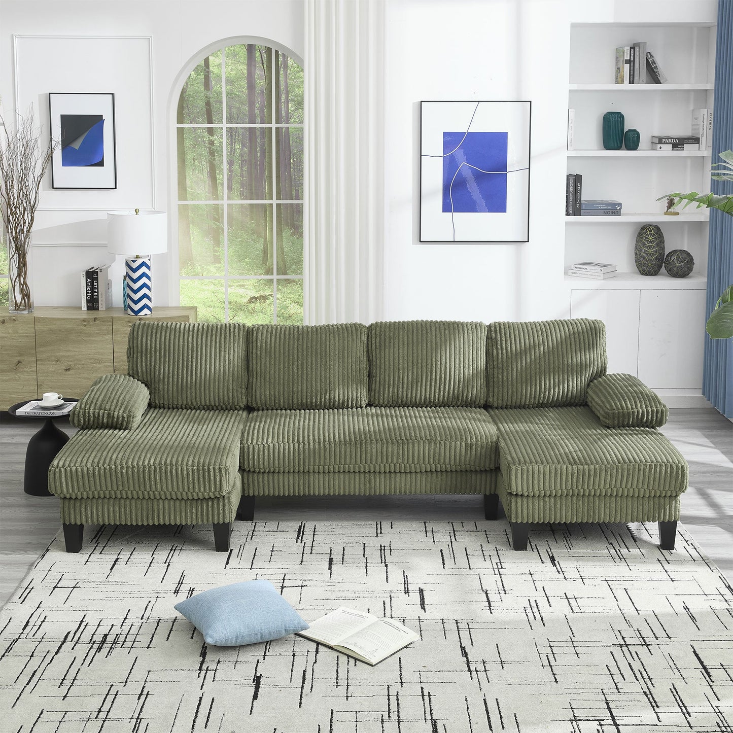 NEW VIDEO provided][New]U-Shaped Couch with Oversized Seat,4-Seat Sofa  with Double Chaise,Comfortable and spacious indoor furniture for Living Room,Apartment