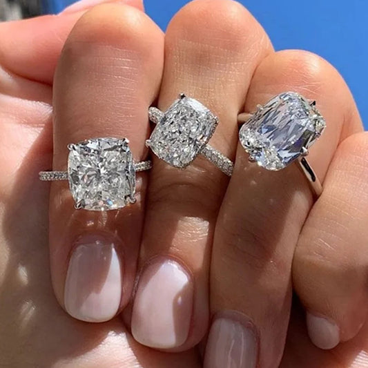 NEW Four-claw White Square Diamond Ring Large Zircon