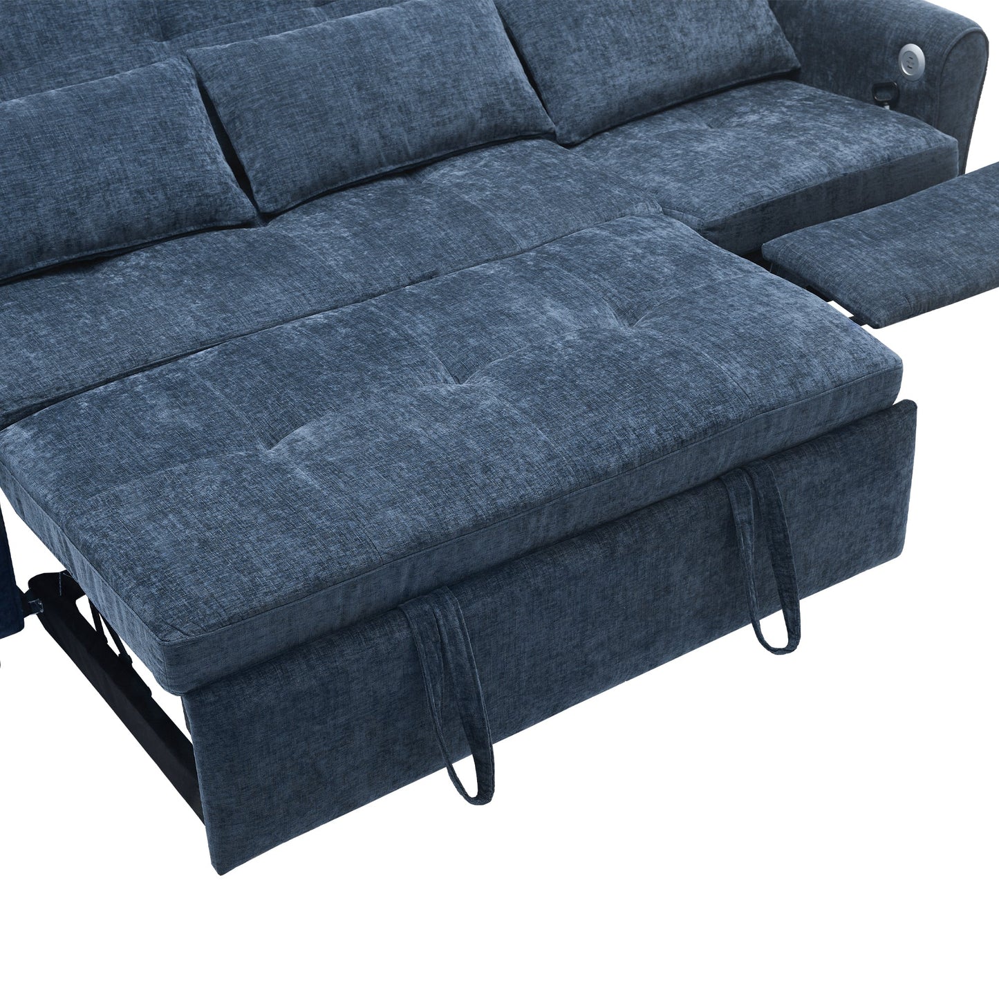 NEW 2-in-1 Sofa 82' Three-seater Sofa with Sofa Bed and Reversible Recliner, Blue Chenille
