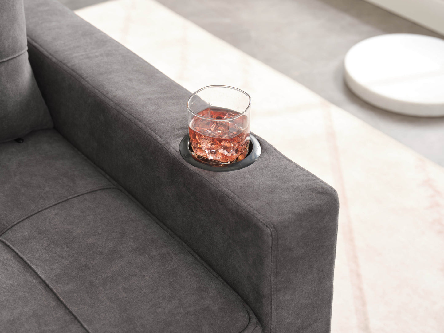 NEW Dark Grey Cloth Fabric 2 Seater Loveseat Recliner Sofa Bed with Adjustable Backrest USB and Cupholders