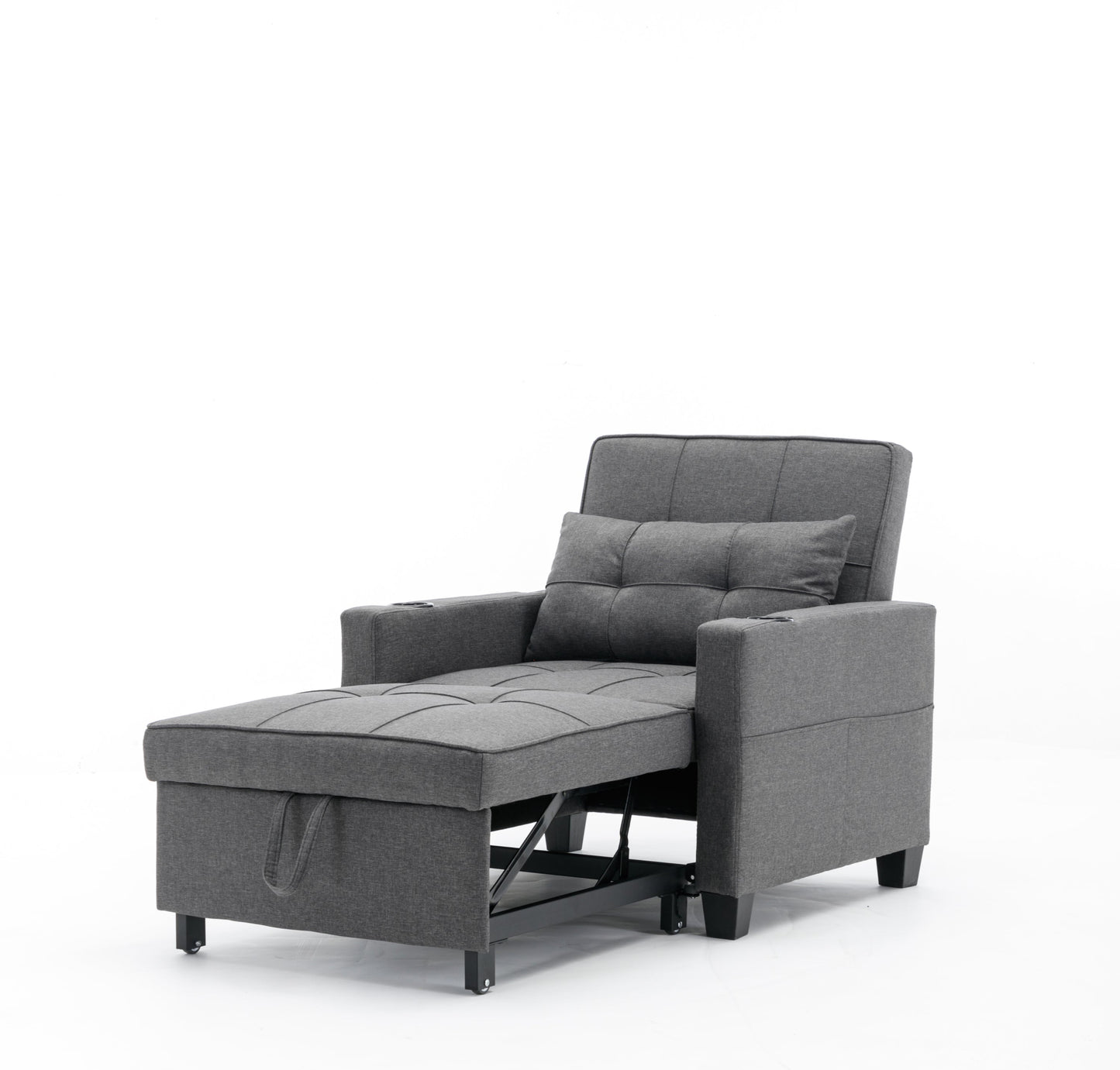 NEW Dark Grey Linen Futon Bed Convertible Chair 3-in-1 Pull Out Sleeper