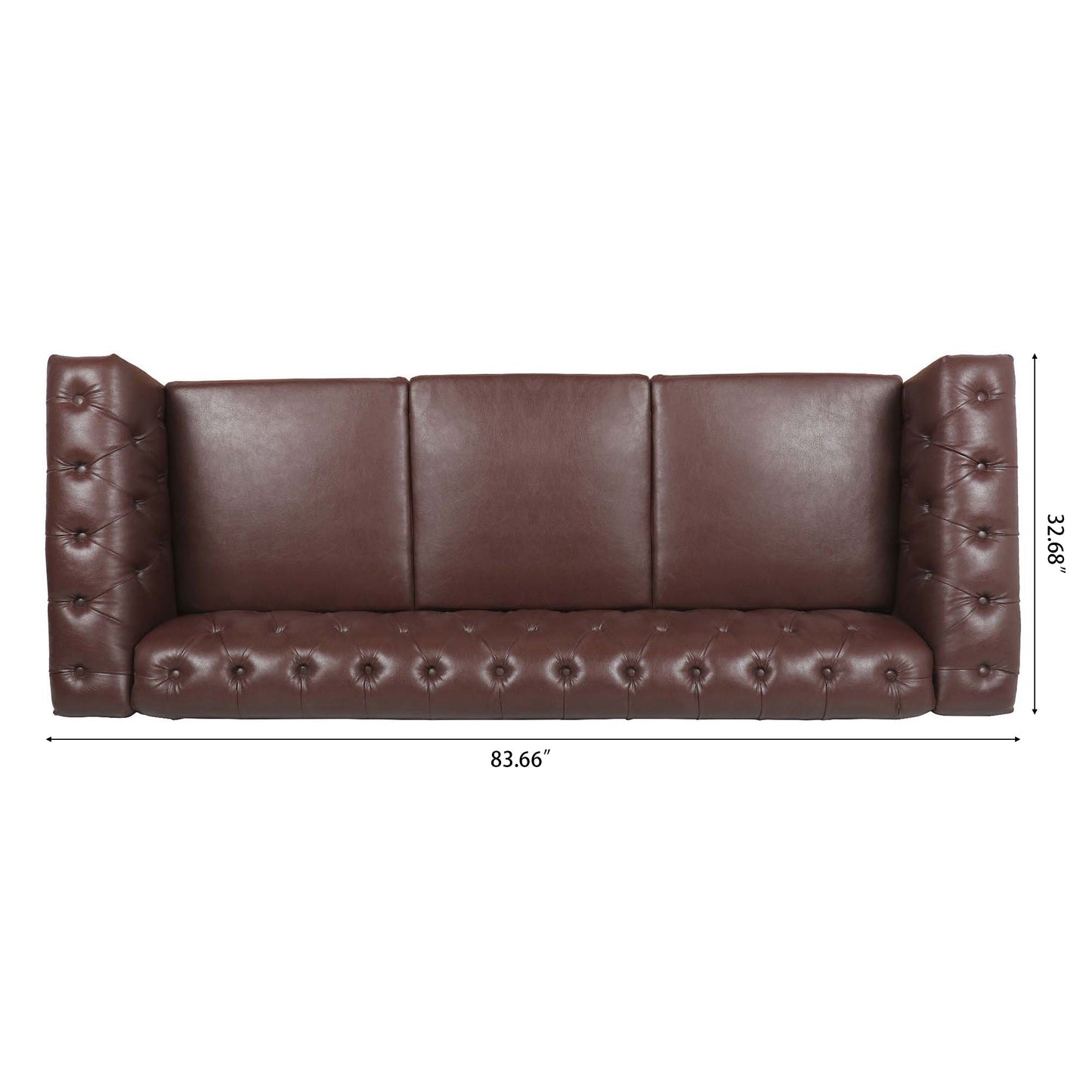 NEW Traditional Dark Brown 3 Seater Sofa with Removable Cushions and Square Arms in PU Material