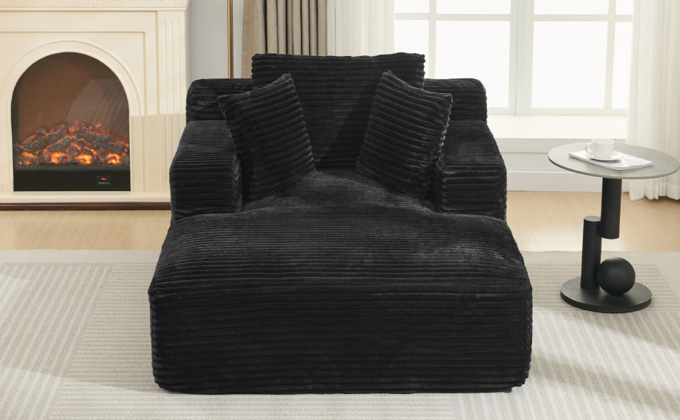 NEW Modern Black Corduroy Chaise Lounge Sofa Bed with Removable Pillows, 48.8' Upholstered Sleeper Sofa
