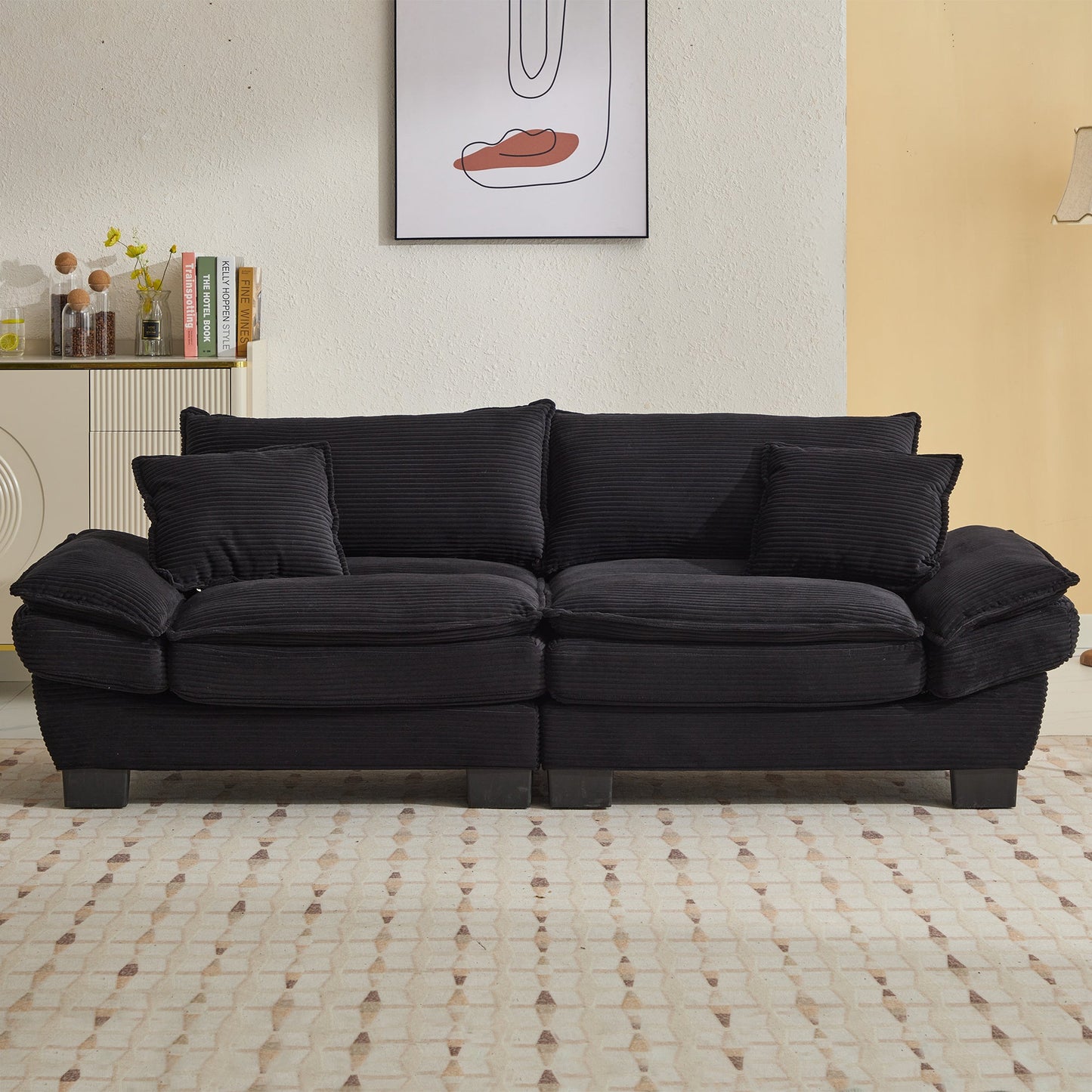 NEW Black Corduroy Sofa Sleeper Couch Loveseat Comfy Upholstered Deep Seat Sofa